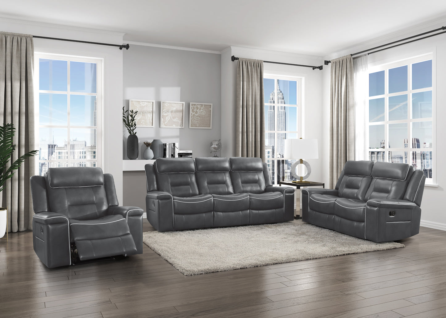 Homelegance Darwan Dark Gray Faux Leather Dual Reclining Sectional Sofa 9999DG-3