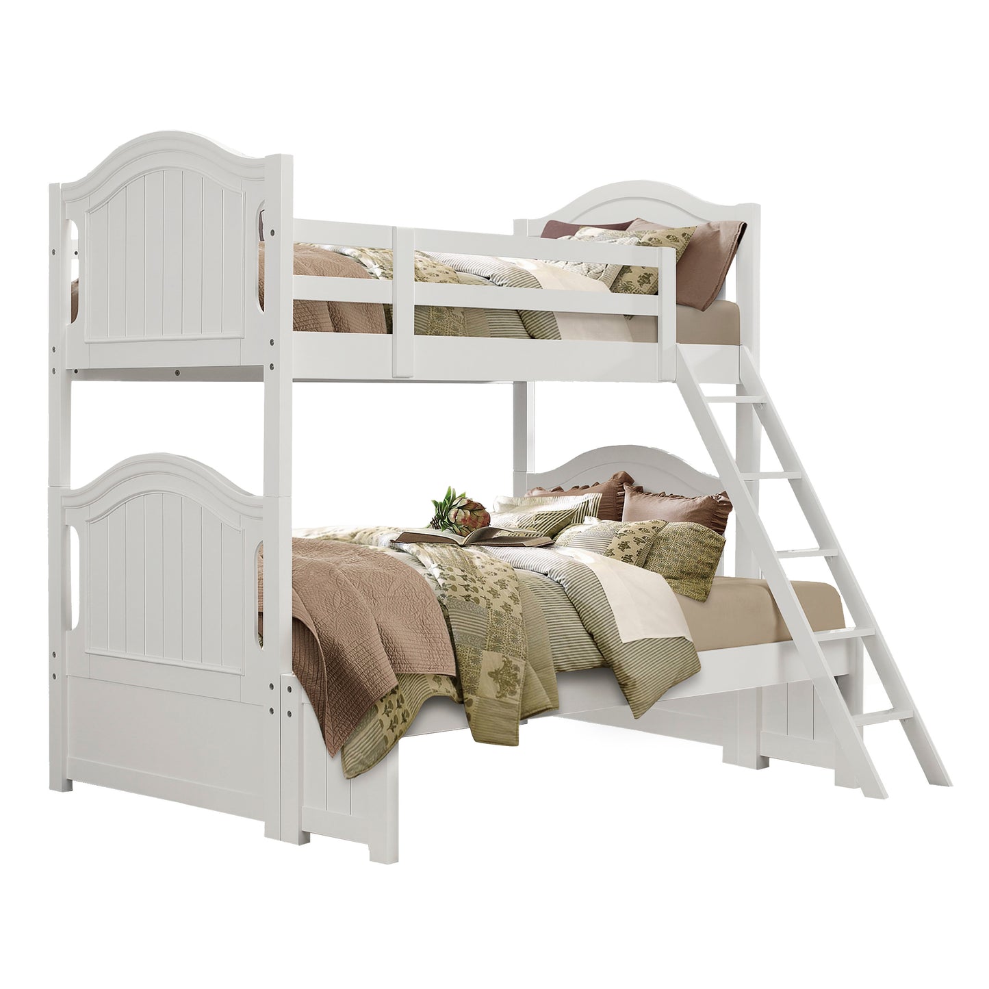 Homelegance Twin Full Bunk Bed with Twin Trundle in Crisp White B1799-1F-R