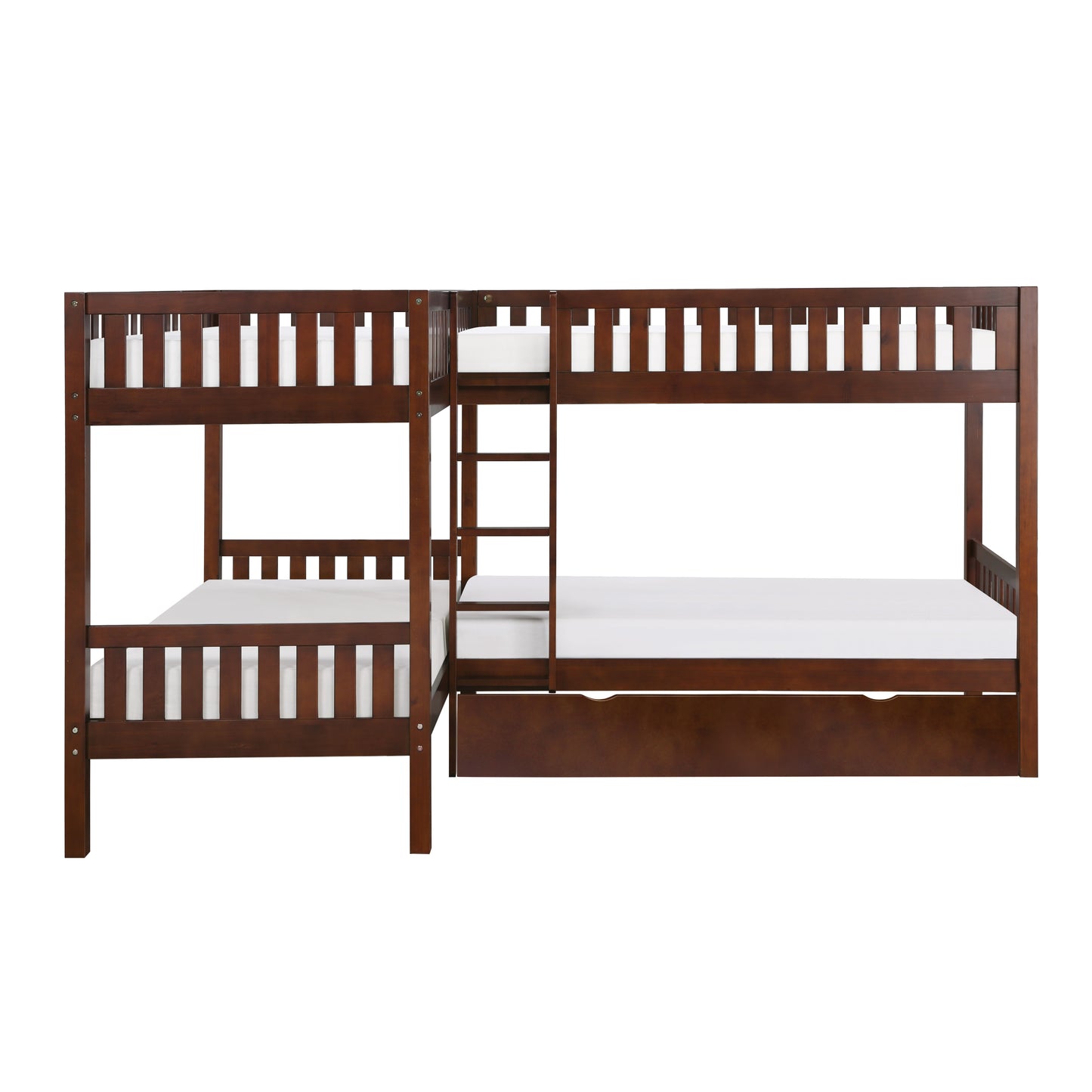 Homelegance Corner Bunk Bed with Twin Trundle Dark Cherry B2013CNDC-1R
