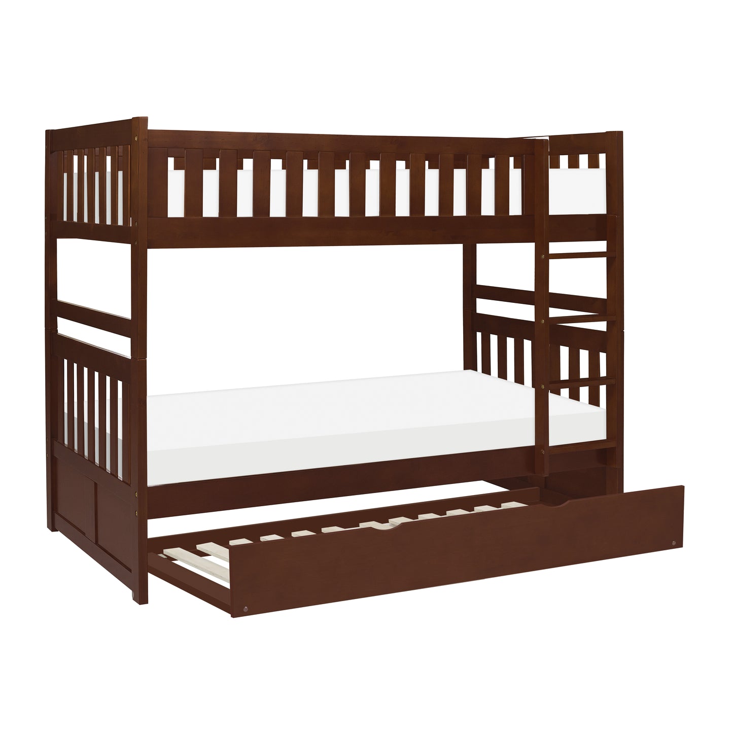 Homelegance Rowe Twin Twin Bunk Bed with Twin Trundle Dark Cherry B2013DC-1-R