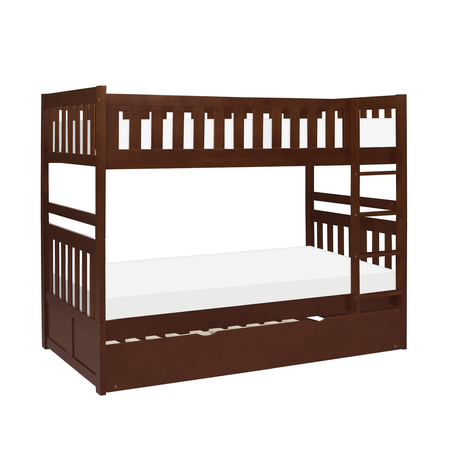 Homelegance Rowe Twin Twin Bunk Bed with Twin Trundle Dark Cherry B2013DC-1-R