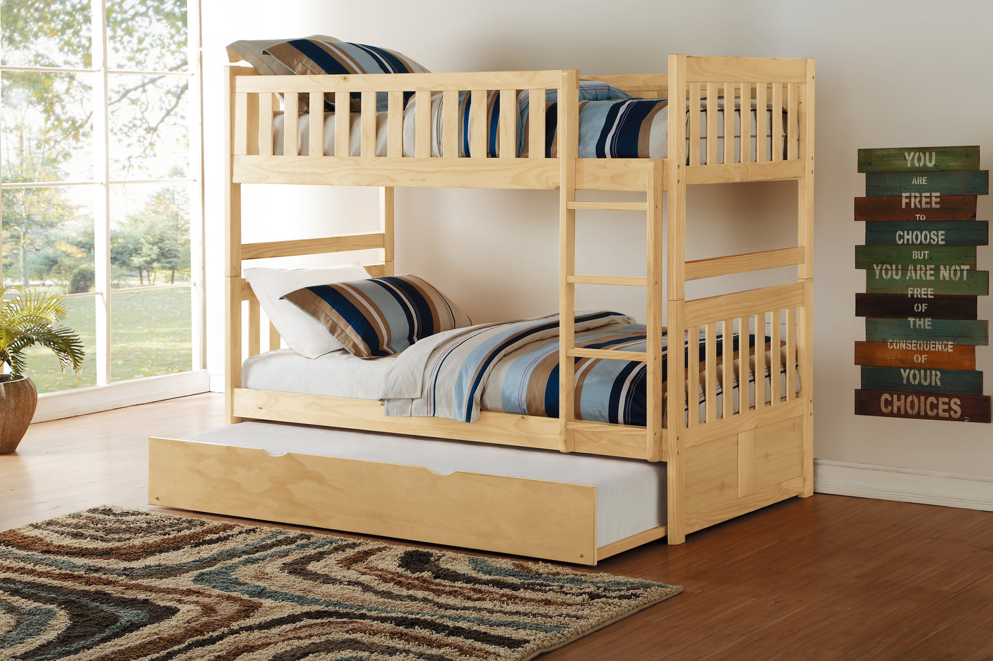 Homelegance Bartly Twin Twin Bunk Bed with Twin Trundle Natural Pine B2043-1-R