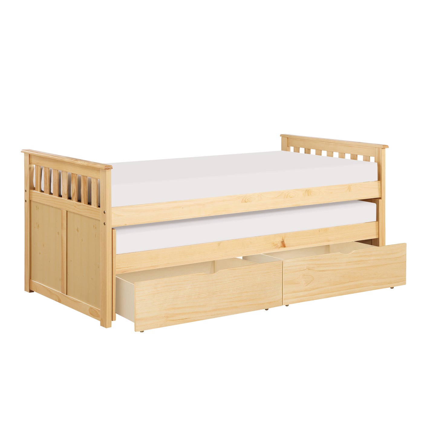 Homelegance Twin Twin Bed with Storage Boxes Natural Pine Finish B2043RT-1T