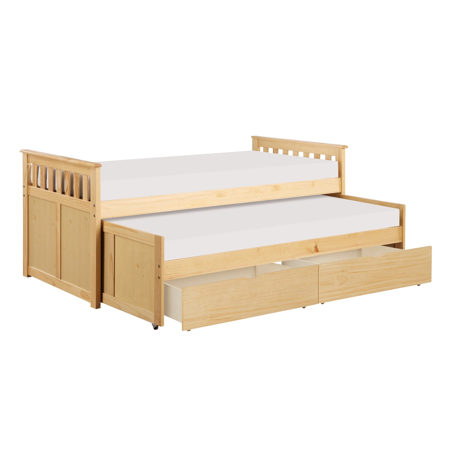 Homelegance Twin Twin Bed with Storage Boxes Natural Pine Finish B2043RT-1T