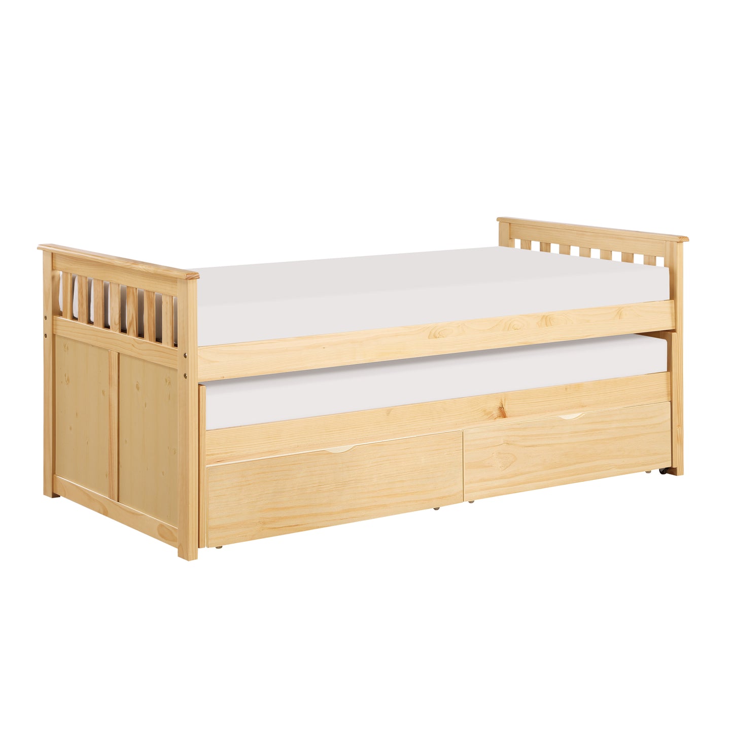 Homelegance Twin Twin Bed with Storage Boxes Natural Pine Finish B2043RT-1T