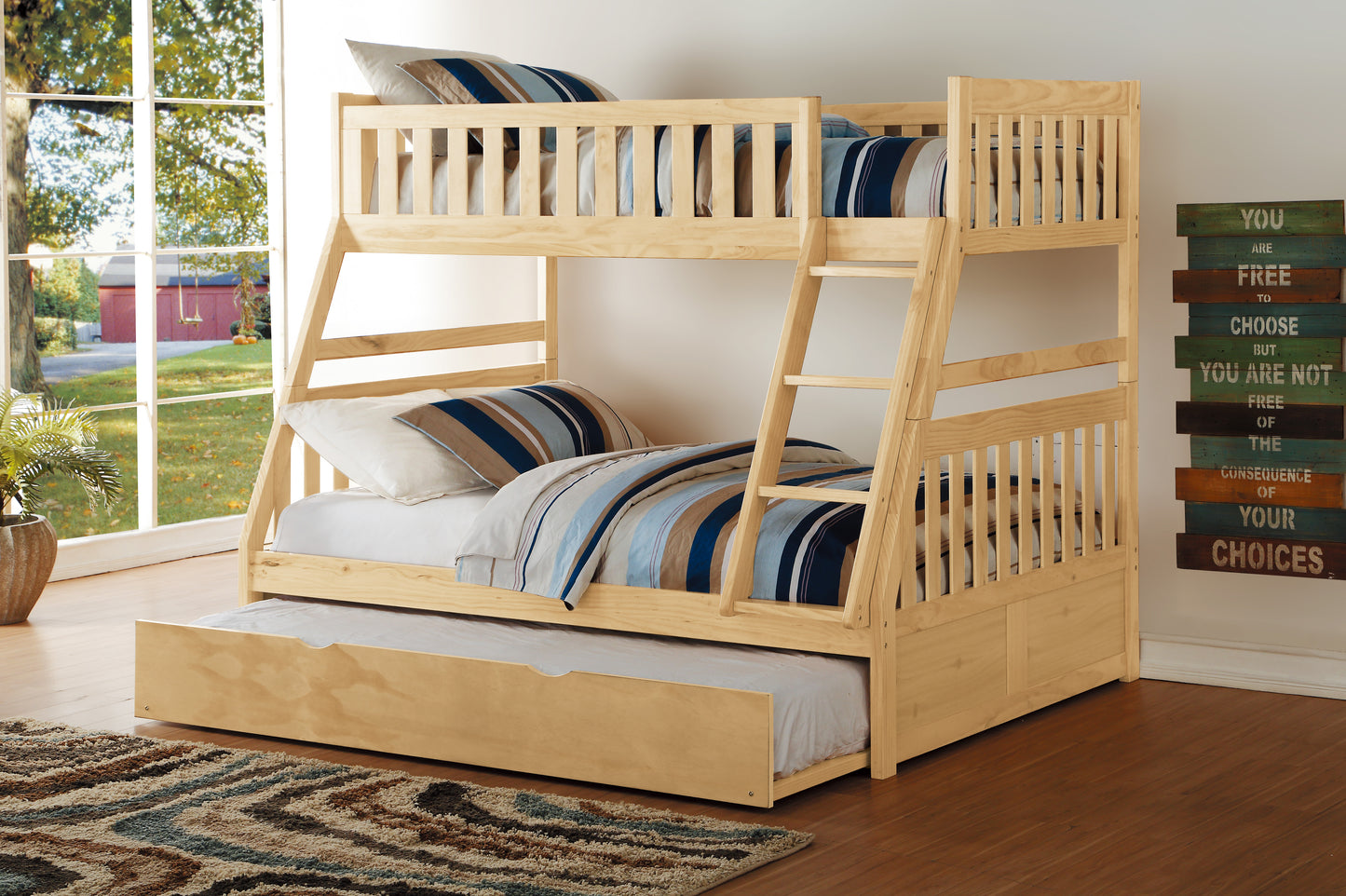Homelegance Bartly Twin Full Bunk Bed with Twin Trundle Natural Pine B2043TF-1-R