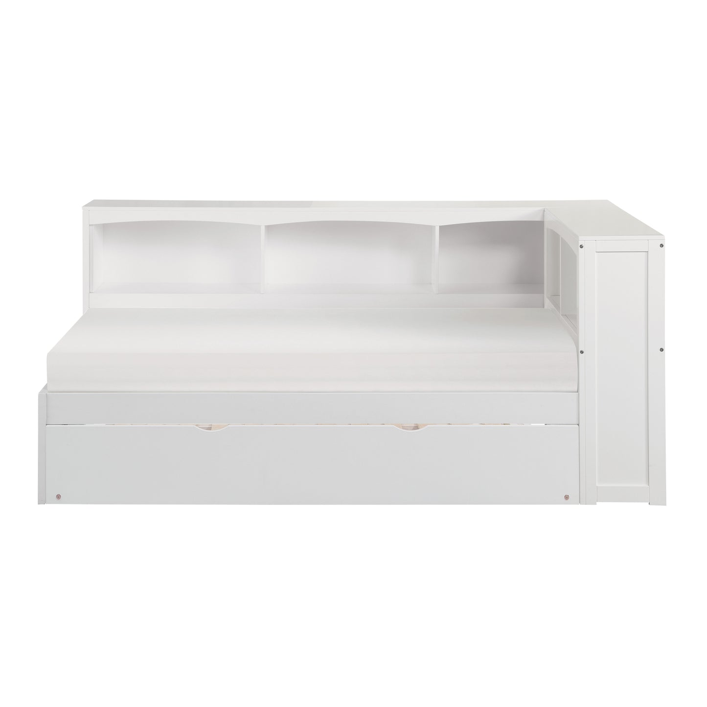 Homelegance Twin Bookcase Corner Bed with Twin Trundle in Chic White B2053BCW-1BCR