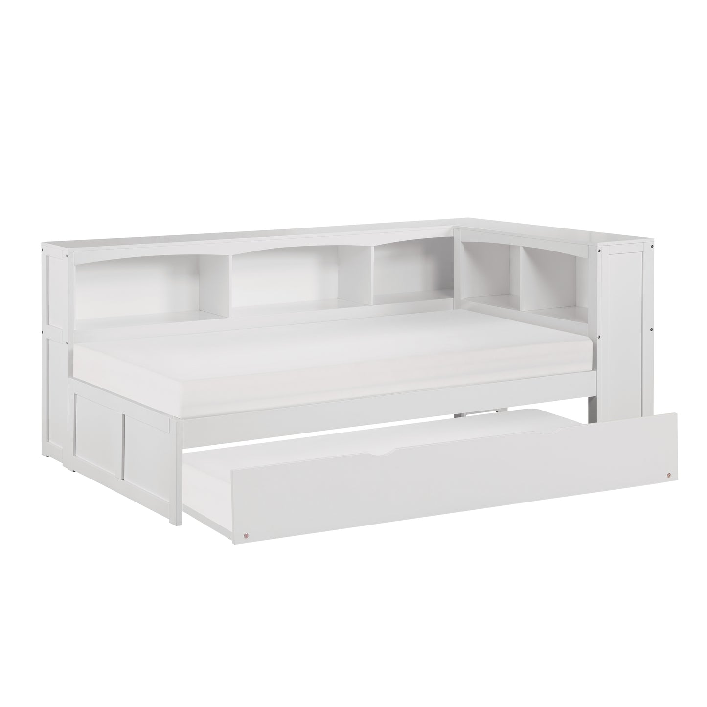 Homelegance Twin Bookcase Corner Bed with Twin Trundle in Chic White B2053BCW-1BCR