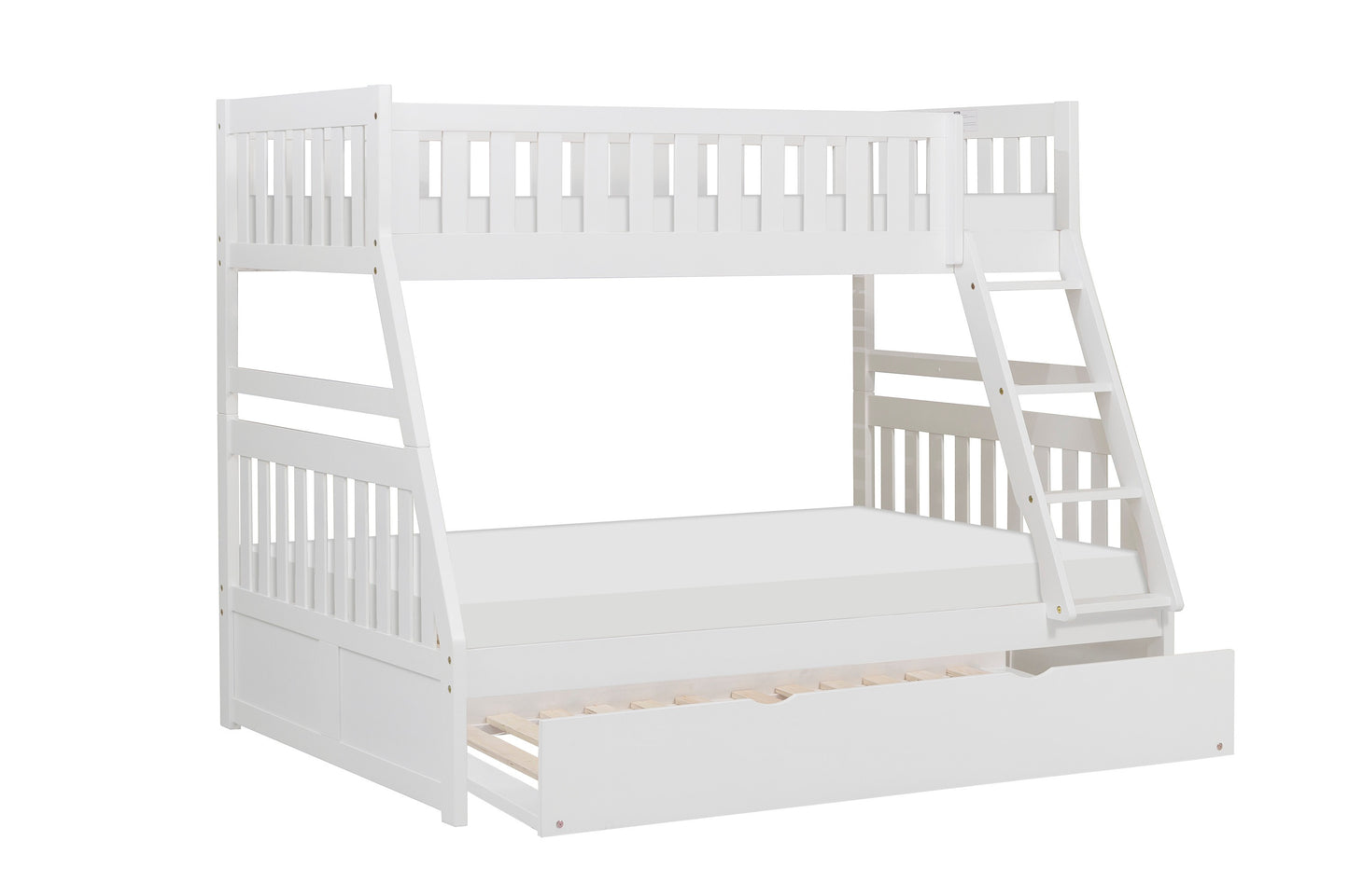 Homelegance Twin Full Bunk Bed with Twin Trundle in Chic White B2053TFW-1-R
