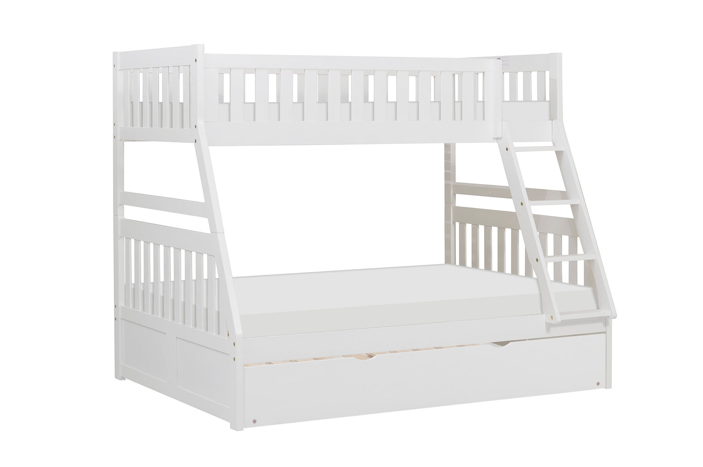 Homelegance Twin Full Bunk Bed with Twin Trundle in Chic White B2053TFW-1-R