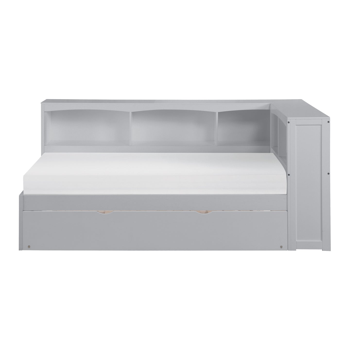 Homelegance Twin Bookcase Corner Bed with Twin Trundle Gray B2063BC-1BCR
