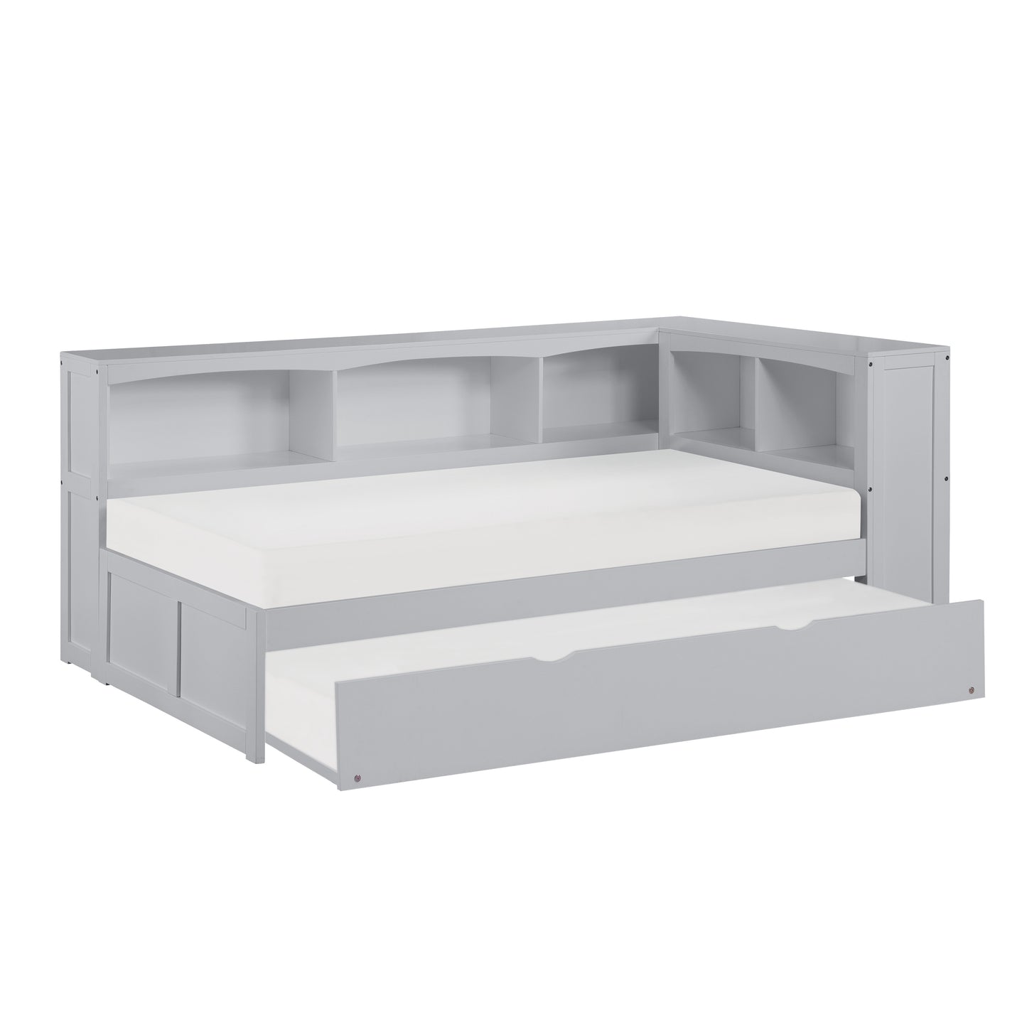 Homelegance Twin Bookcase Corner Bed with Twin Trundle Gray B2063BC-1BCR