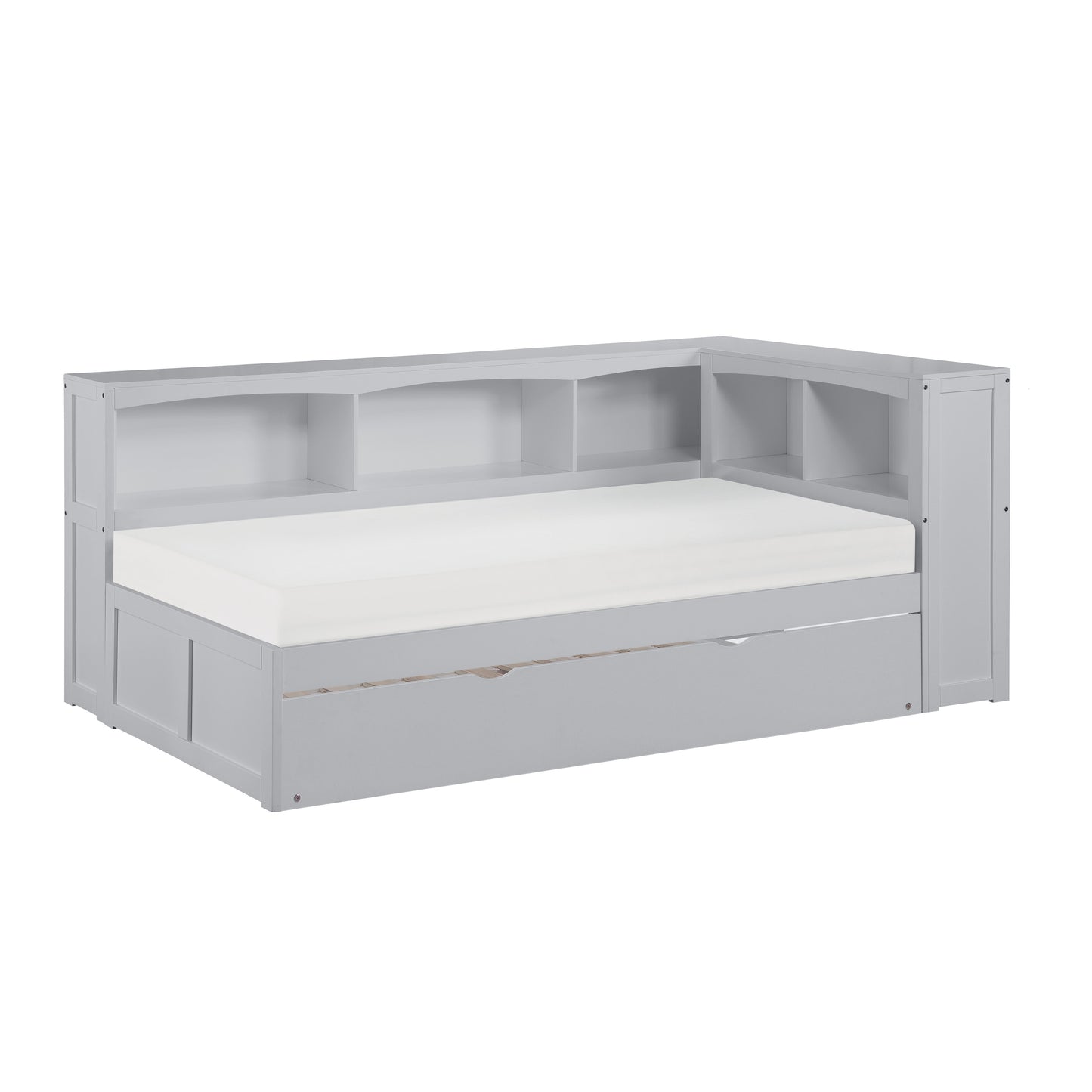 Homelegance Twin Bookcase Corner Bed with Twin Trundle Gray B2063BC-1BCR