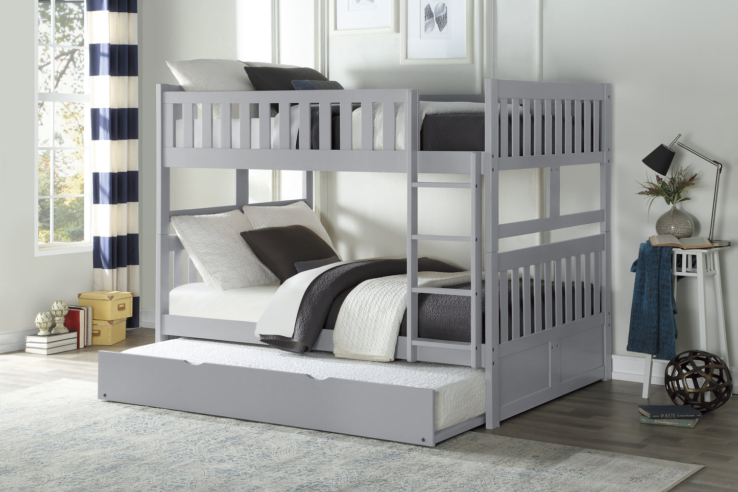 Homelegance Orion Full/Full Bunk Bed with Twin Trundle Gray B2063FF-1-R