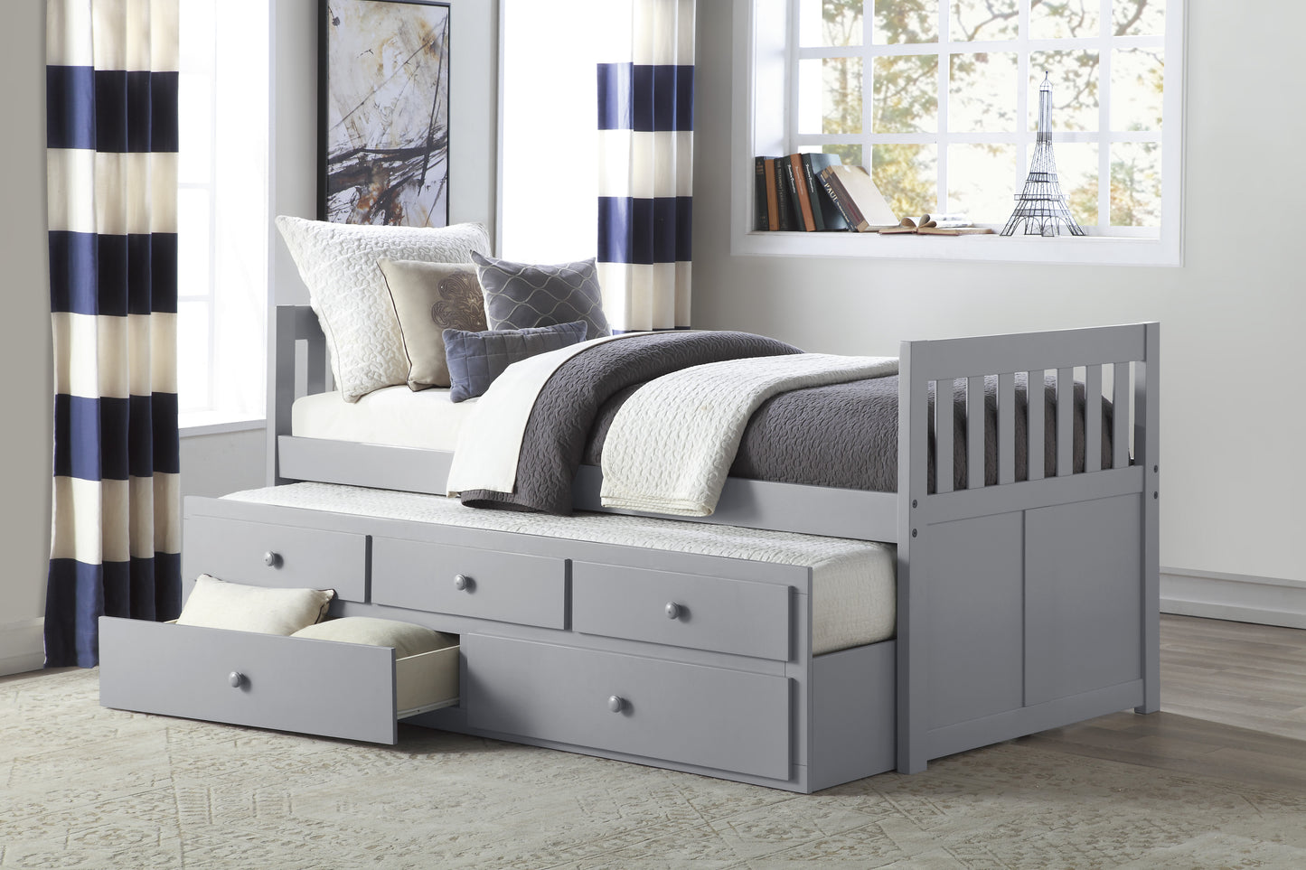 Homelegance Orion Twin Twin Trundle Bed Gray with Storage Drawers B2063PR-1