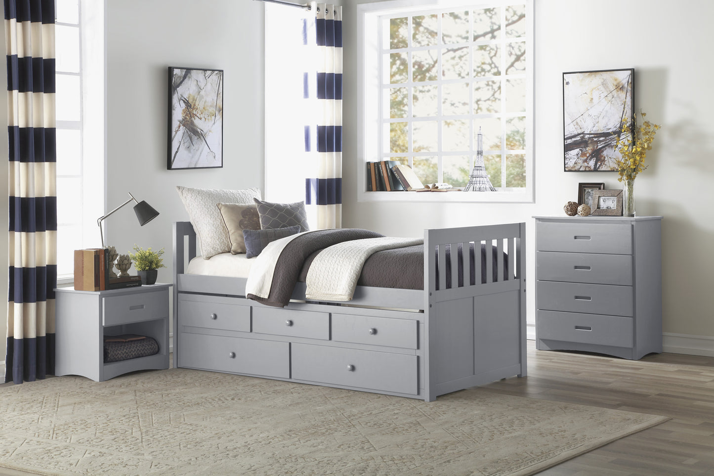 Homelegance Orion Twin Twin Trundle Bed Gray with Storage Drawers B2063PR-1