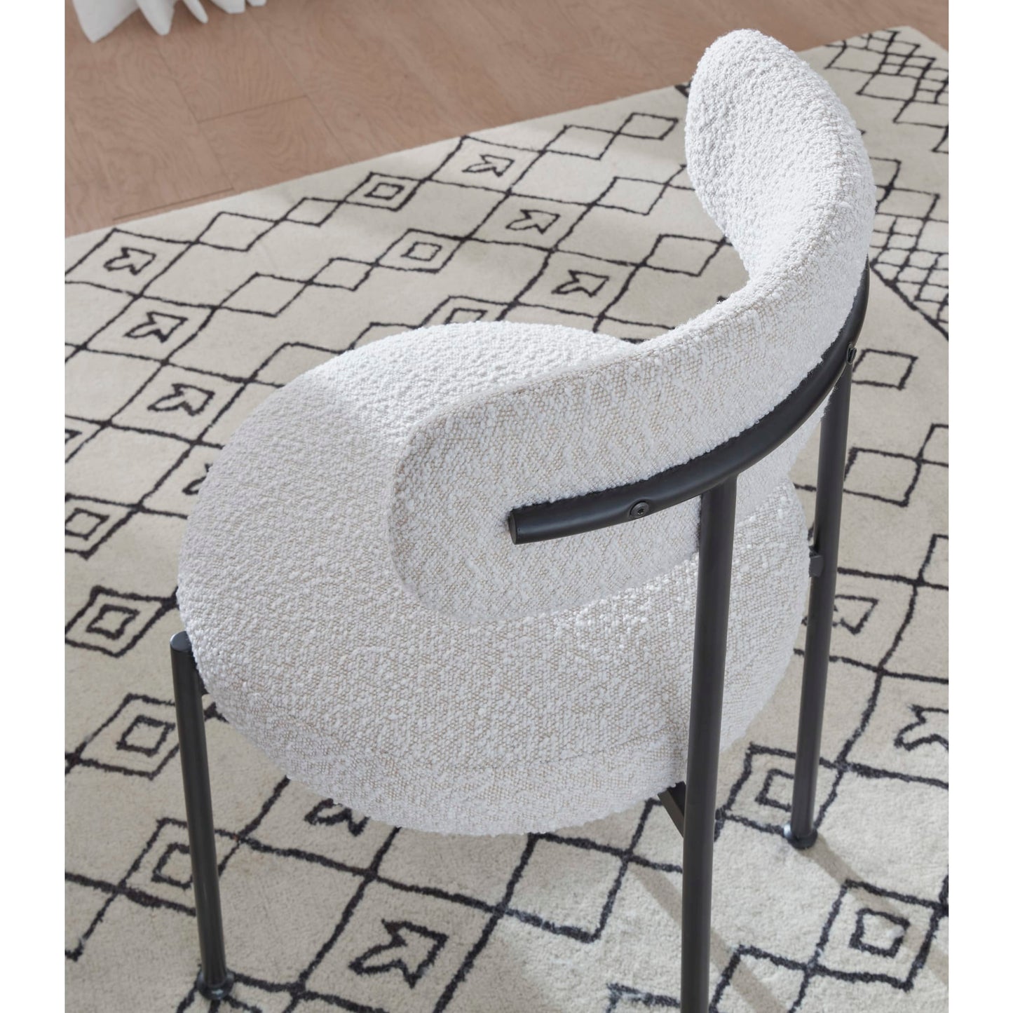 Modus Aere Boucle Upholstered Metal Leg Dining Chair in Ivory and Black