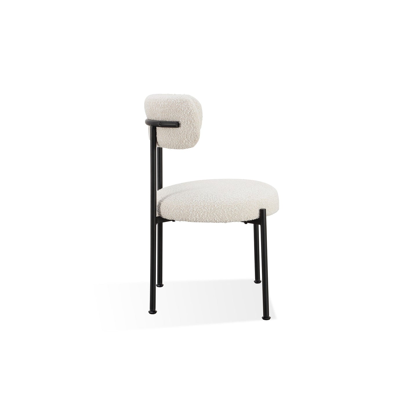 Modus Aere Boucle Upholstered Metal Leg Dining Chair in Ivory and Black