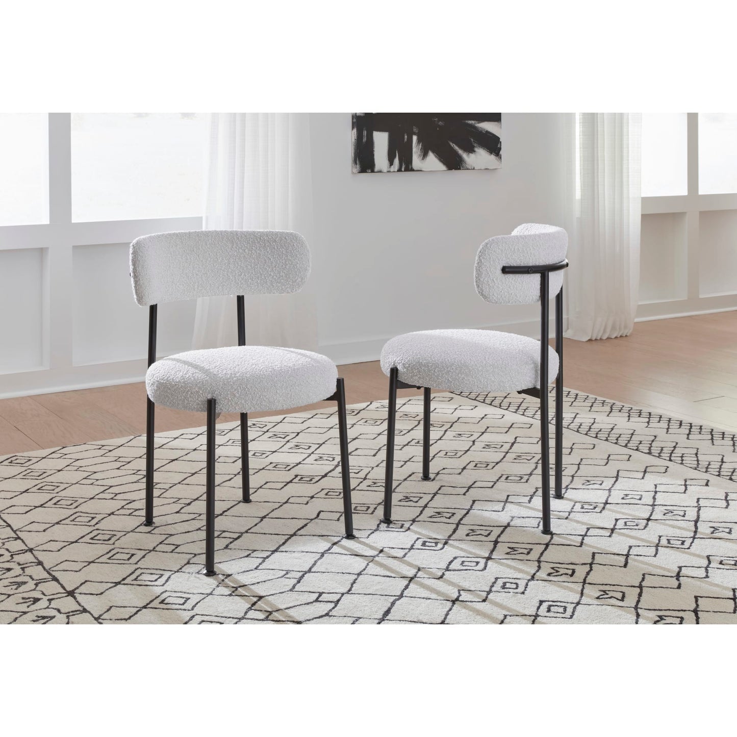 Modus Aere Boucle Upholstered Metal Leg Dining Chair in Ivory and Black