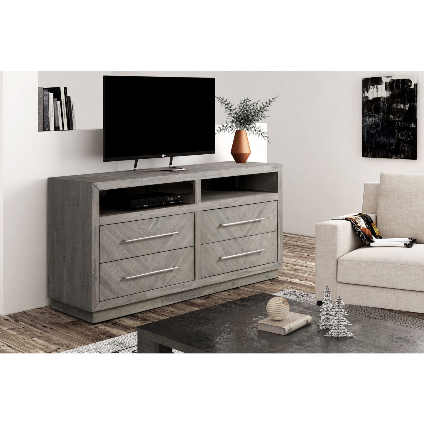 Modus Alexandra Solid Wood 64 inch Media Console in Rustic Latte