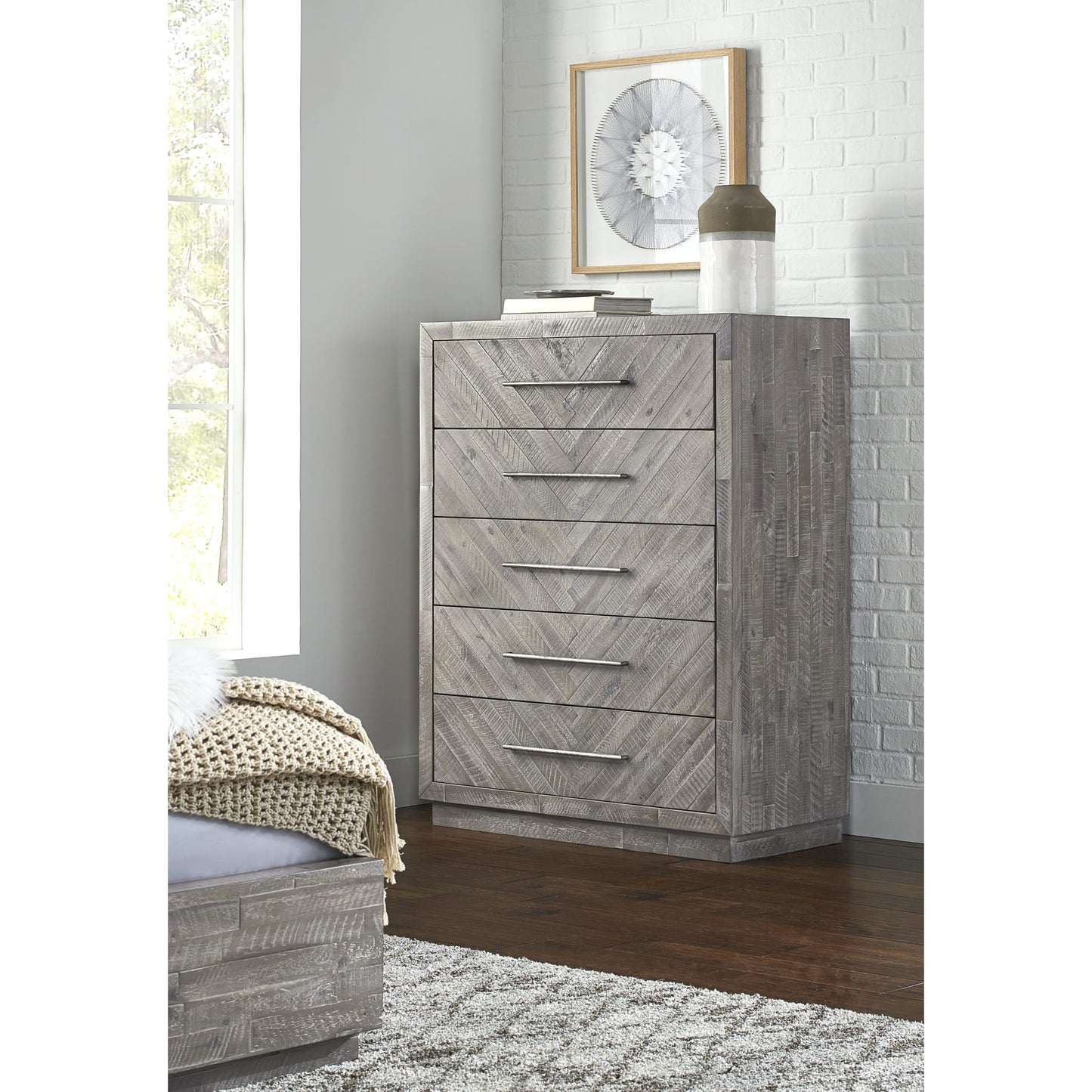 Modus Modus Modus Alexandra Solid Wood Five Drawer Chest in Rustic Latte