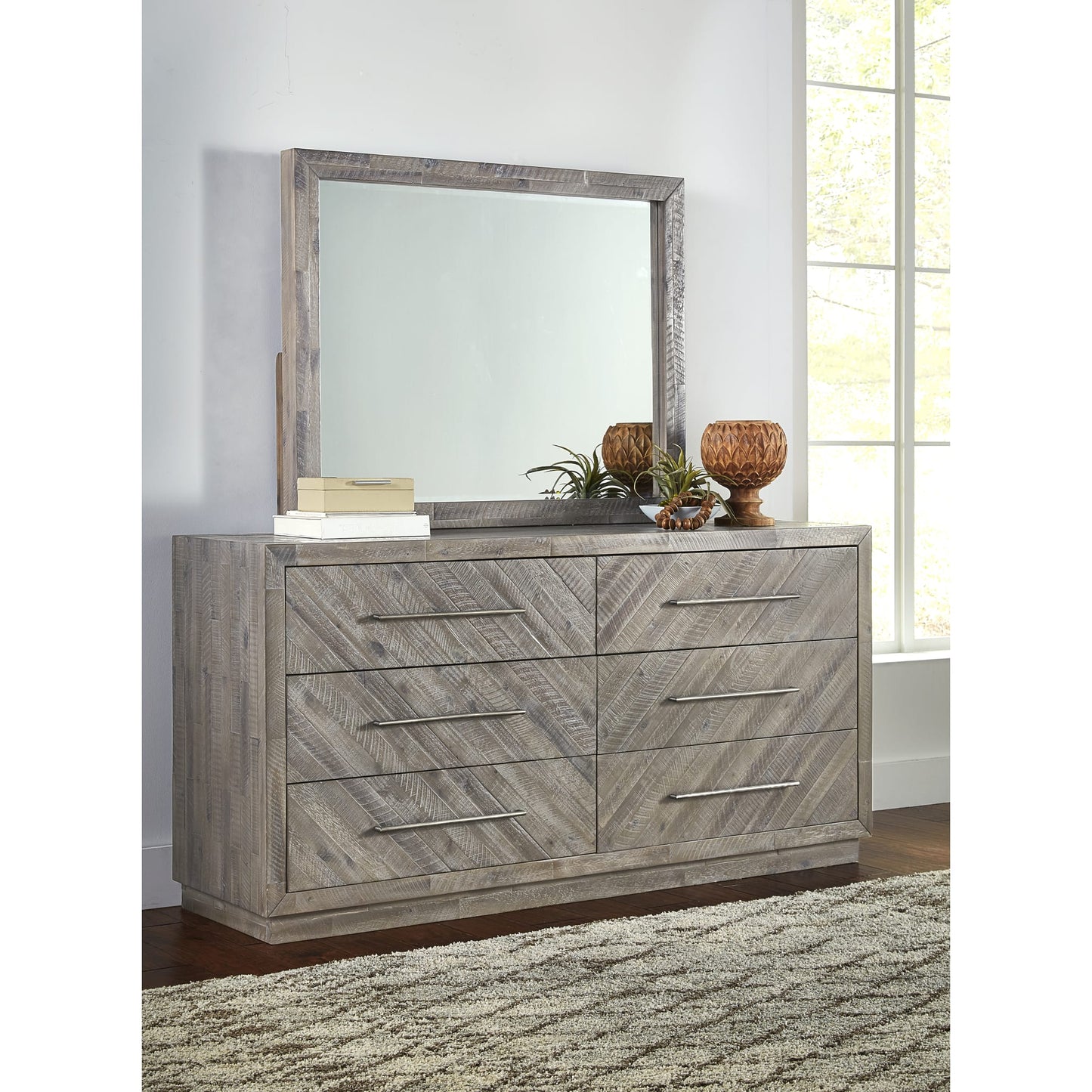 Modus Alexandra Solid Wood Six Drawer Dresser in Rustic Latte