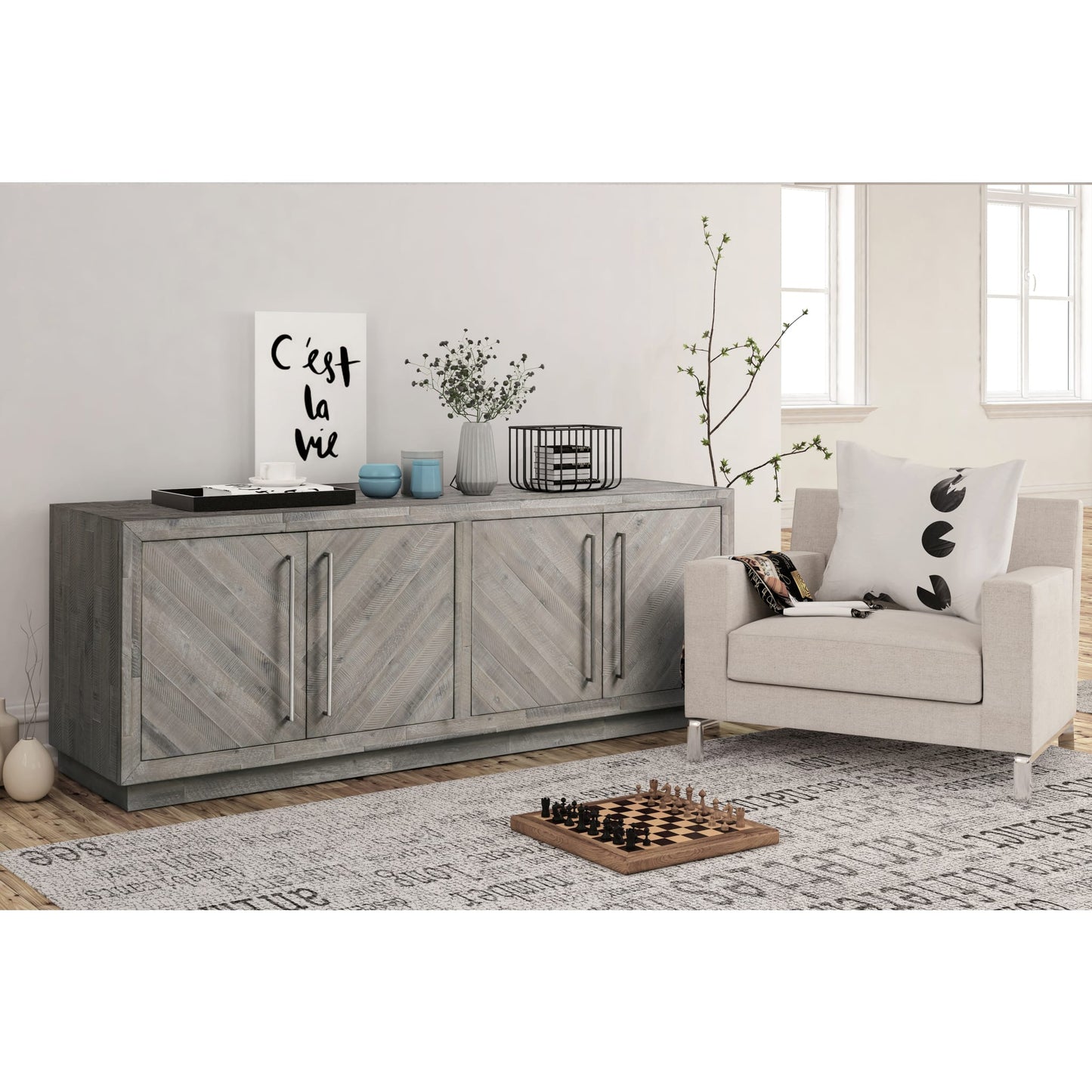 Modus Alexandrda Solid Wood 74 inch Media Console in Rustic Latte