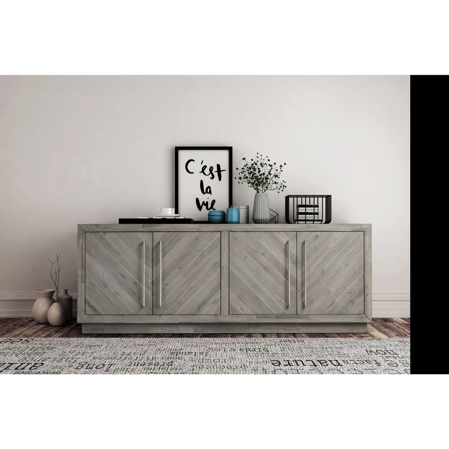 Modus Alexandrda Solid Wood 74 inch Media Console in Rustic Latte