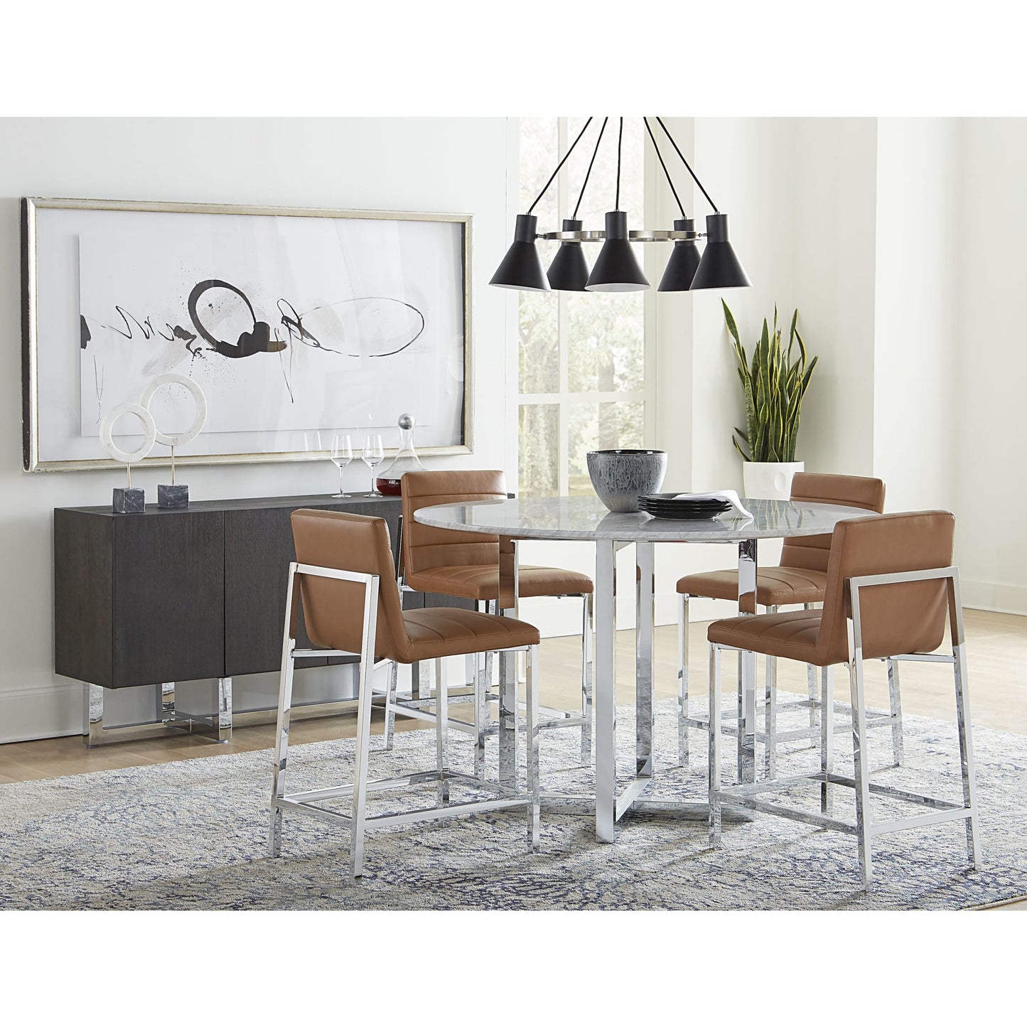 Modus Amalfi Metal Back Bar Stool in Cognac Leather