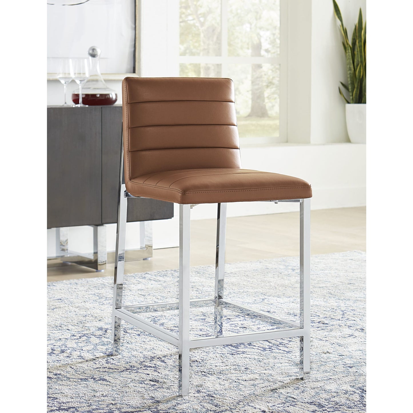 Modus Amalfi Metal Back Counter Stool in Cognac Leather