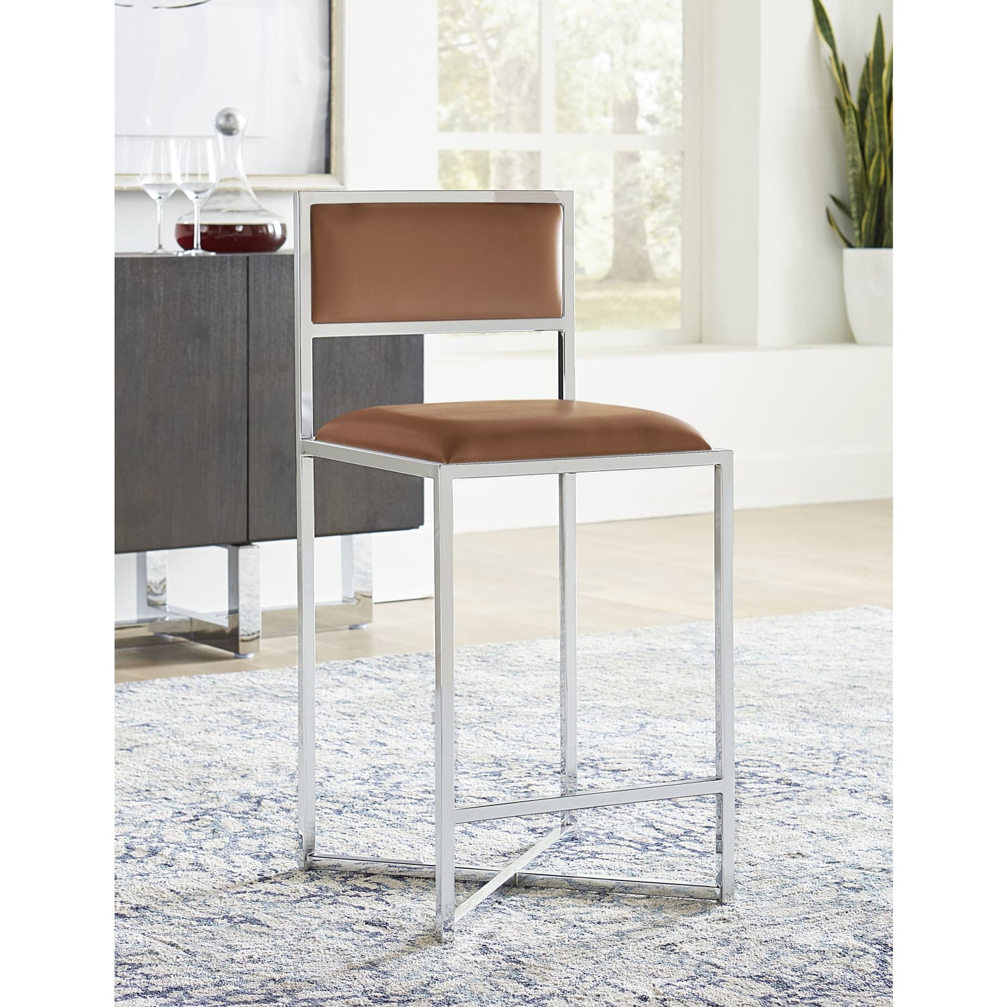 Modus Amalfi X-Base Counter Stool in Cognac Leather