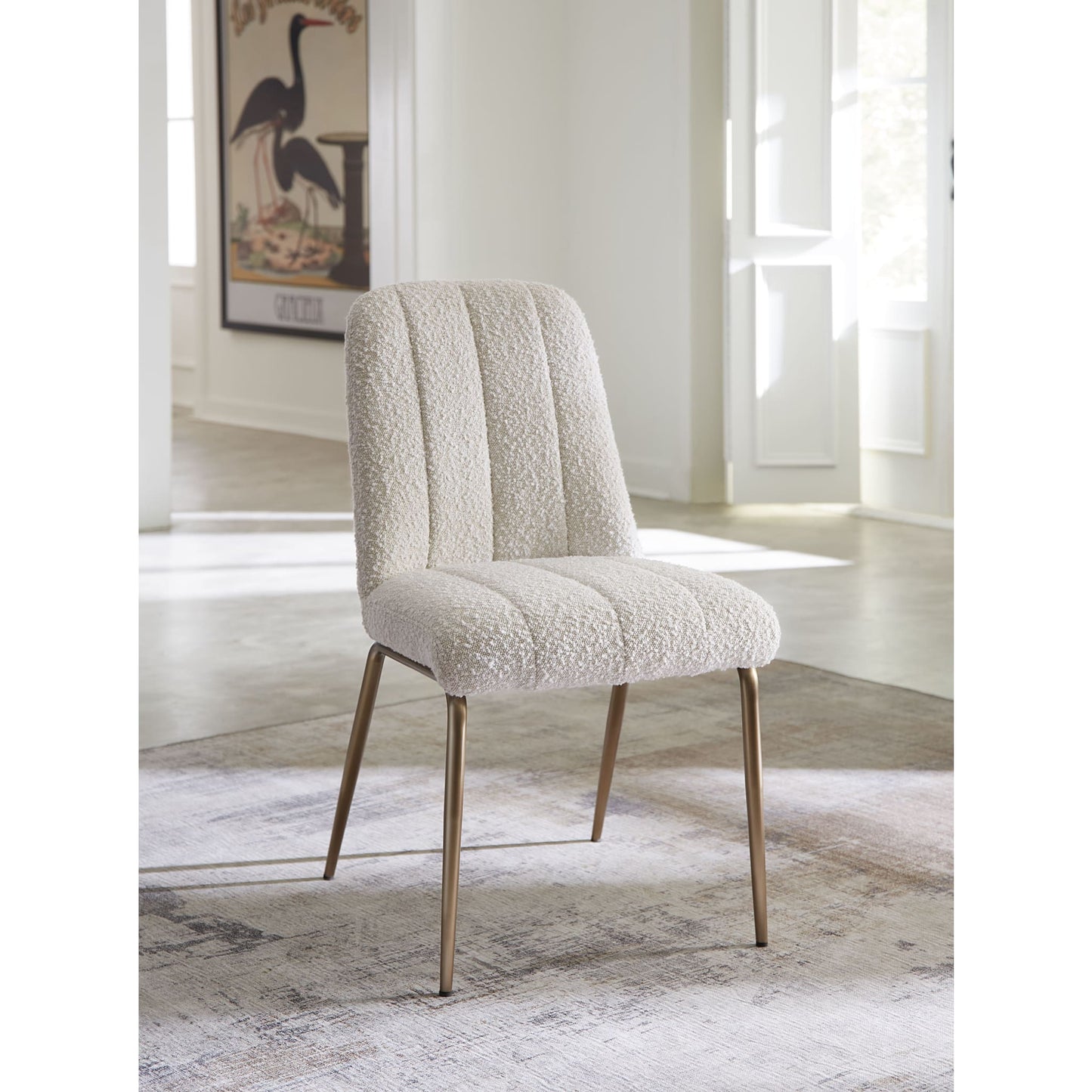 Modus Apollo Upholstered Dining Chair in Ricotta Boucle and Brushed Bronze Metal