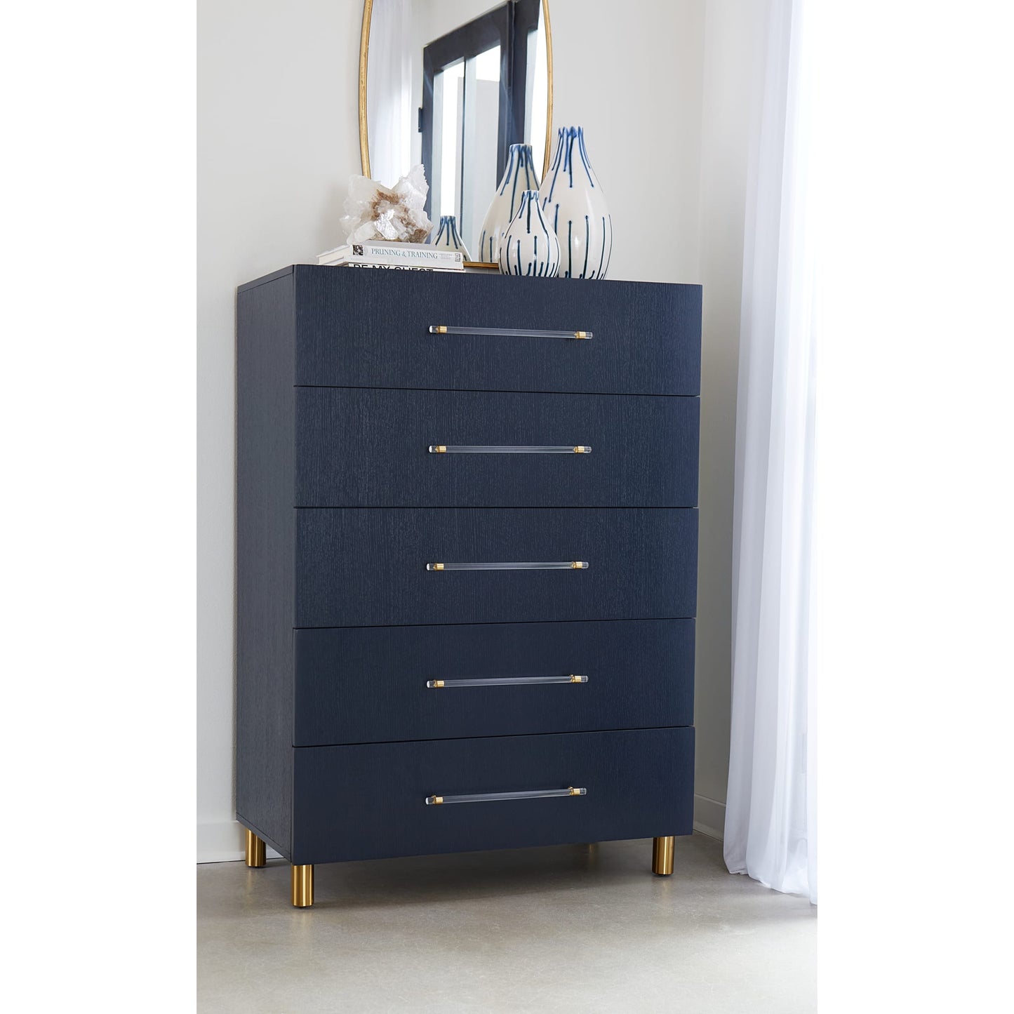 Modus Modus Modus Argento Five Drawer Chest in Navy Blue and Burnished Brass
