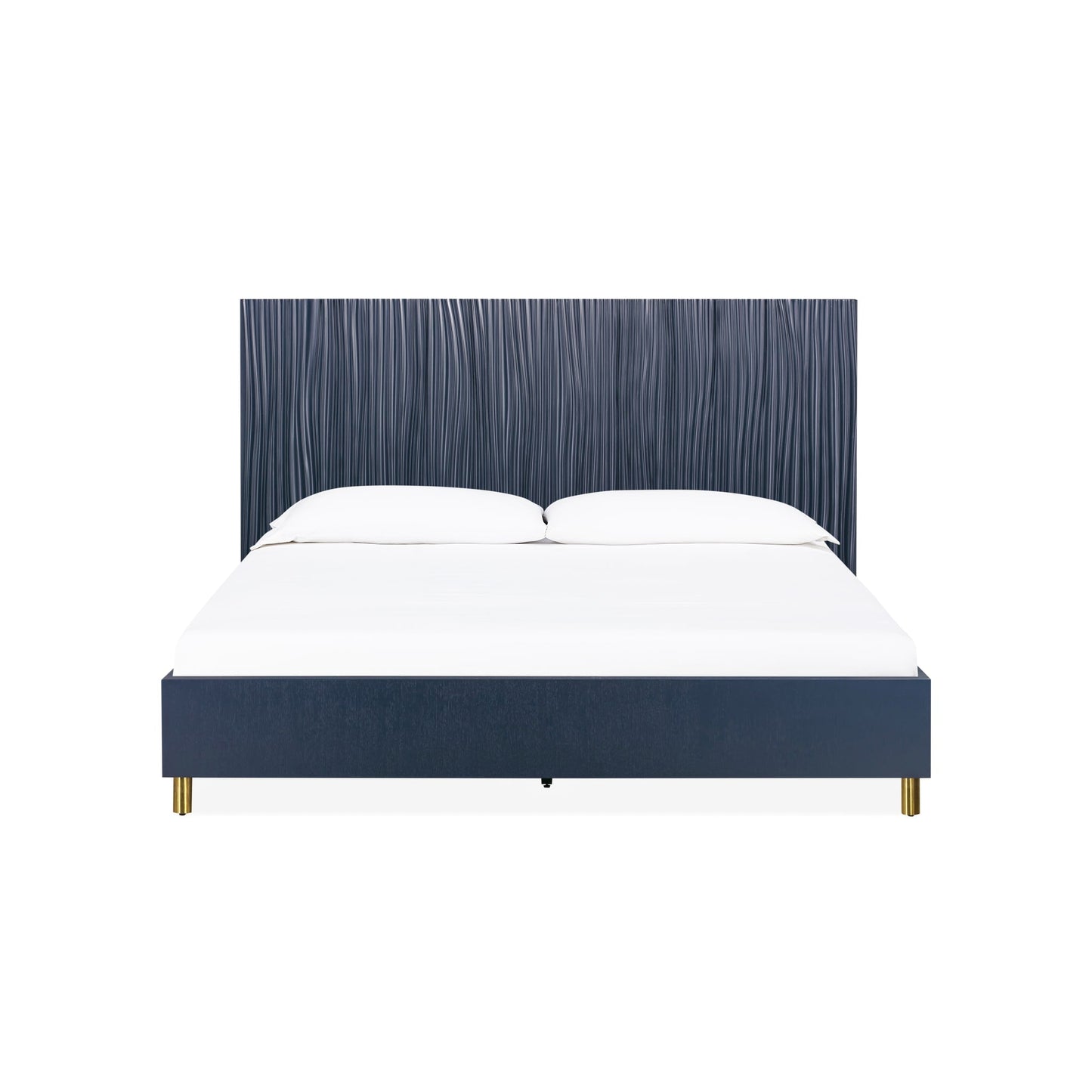 Modus Argento Wave-Patterned Bed in Navy Blue and Burnished Brass