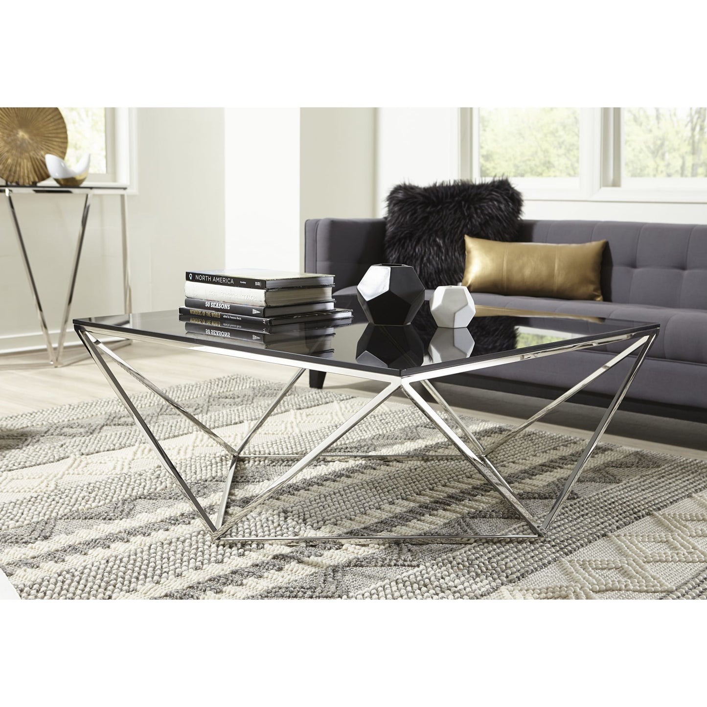 Modus Modus Aria Smoked Glass and Polished Stainless Steel Coffee Table