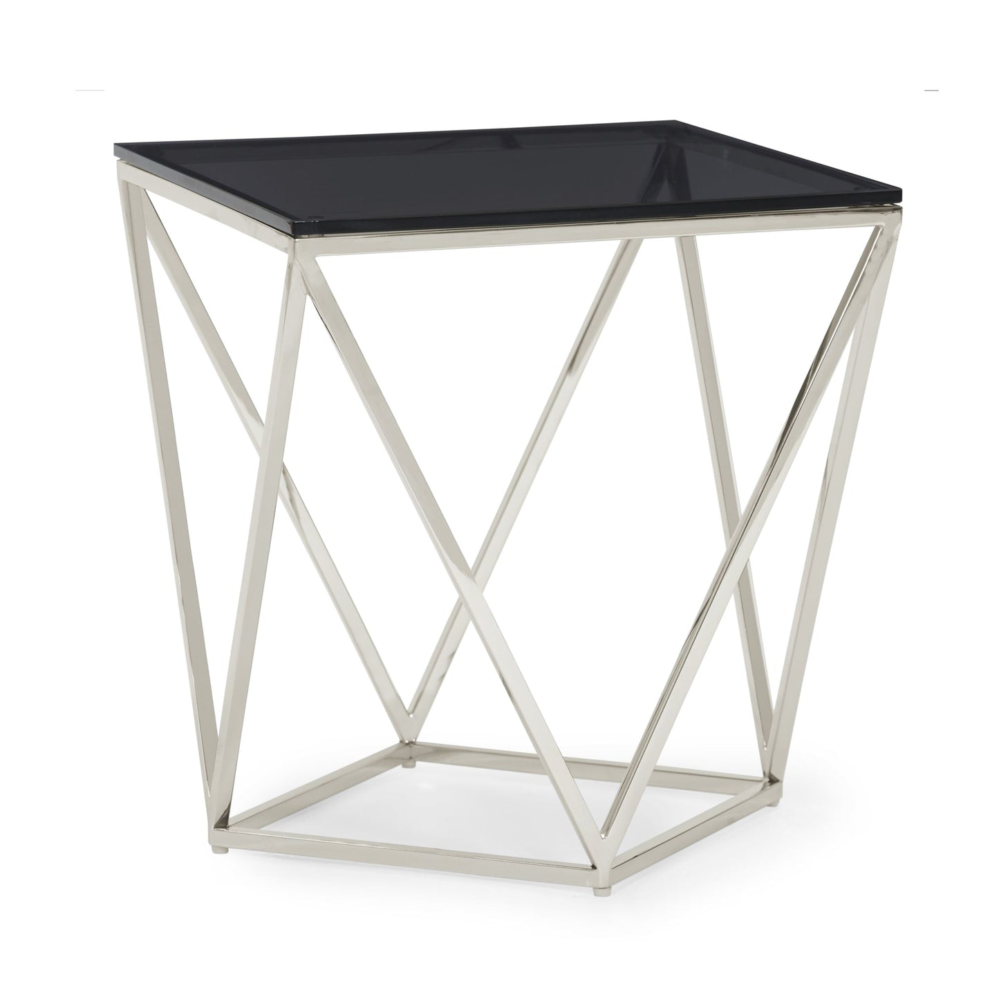 Modus Aria Smoked Glass and Polished Stainless Steel End Table