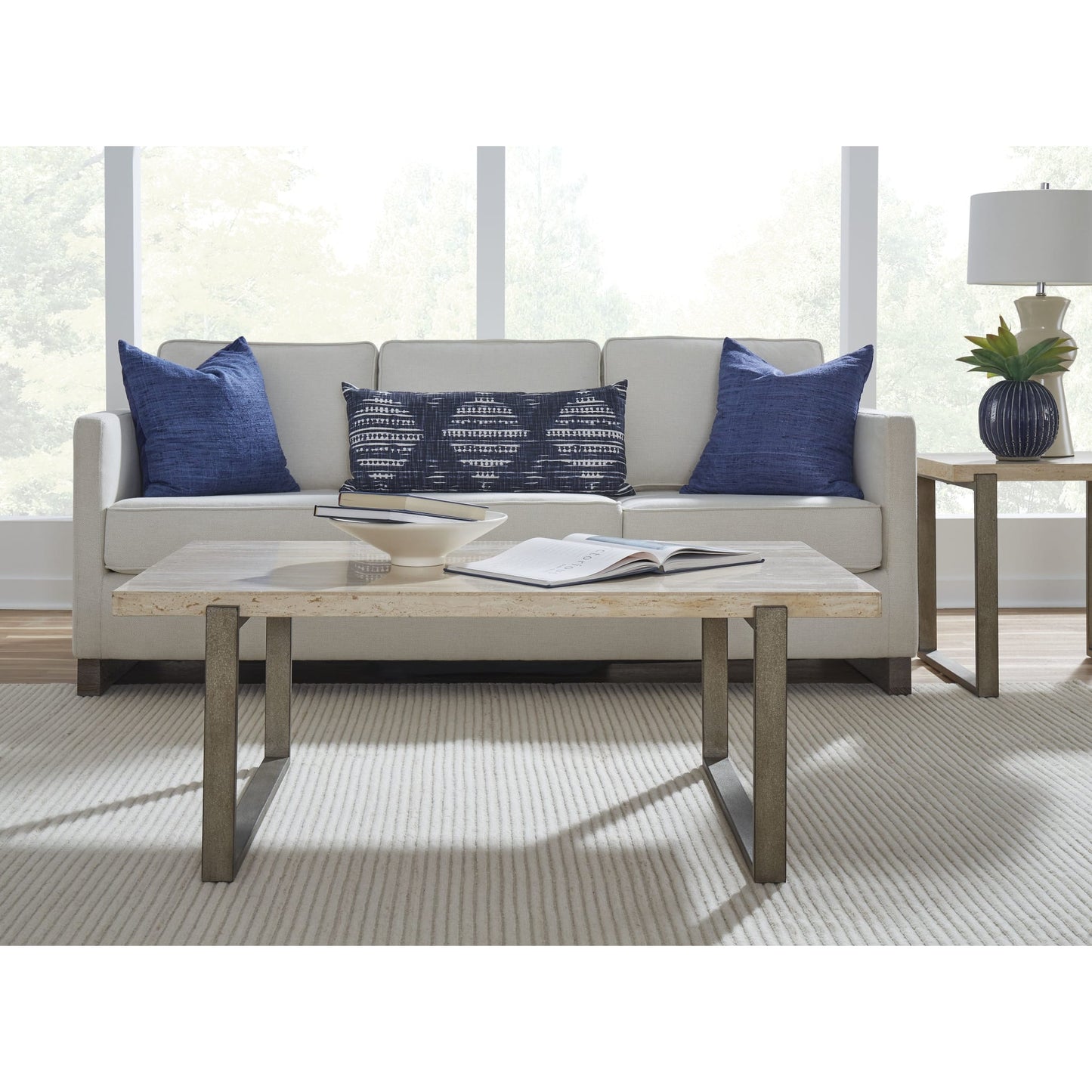 Modus Modus Ariela Natural Travertine Coffee Table with Bronze Metal Base