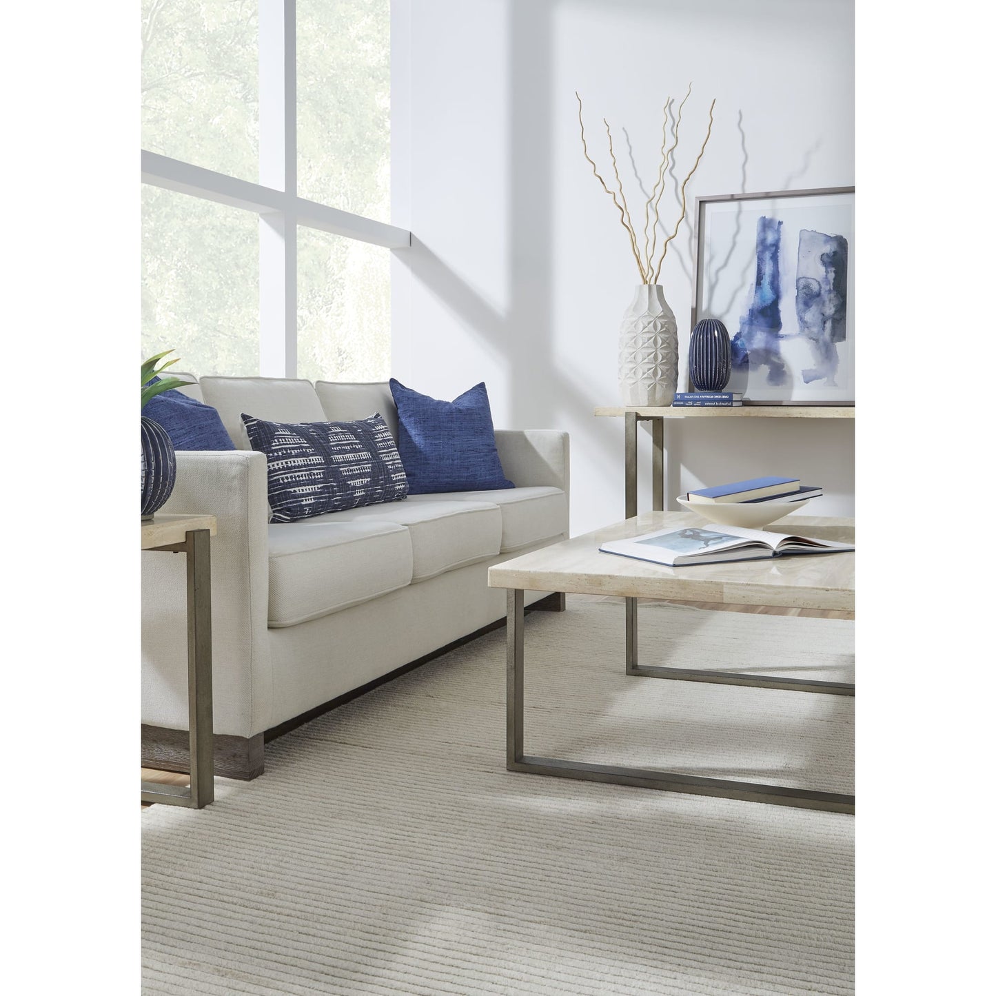 Modus Ariela Natural Travertine Console Table with Bronze Metal Base