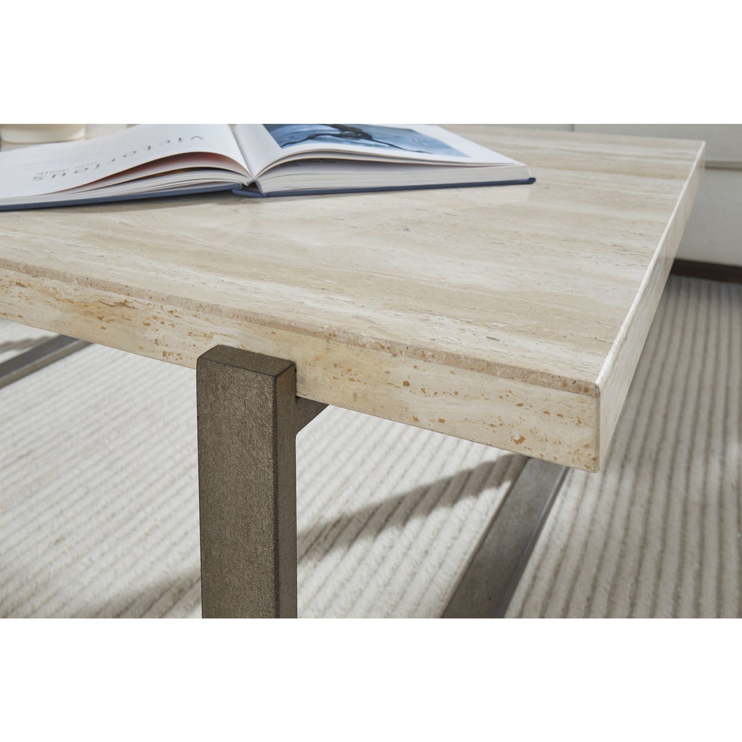 Modus Ariela Natural Travertine Console Table with Bronze Metal Base