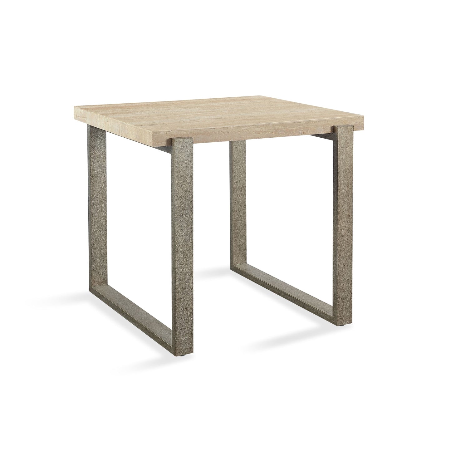 Modus Ariela Natural Travertine End Table with Bronze Metal Base
