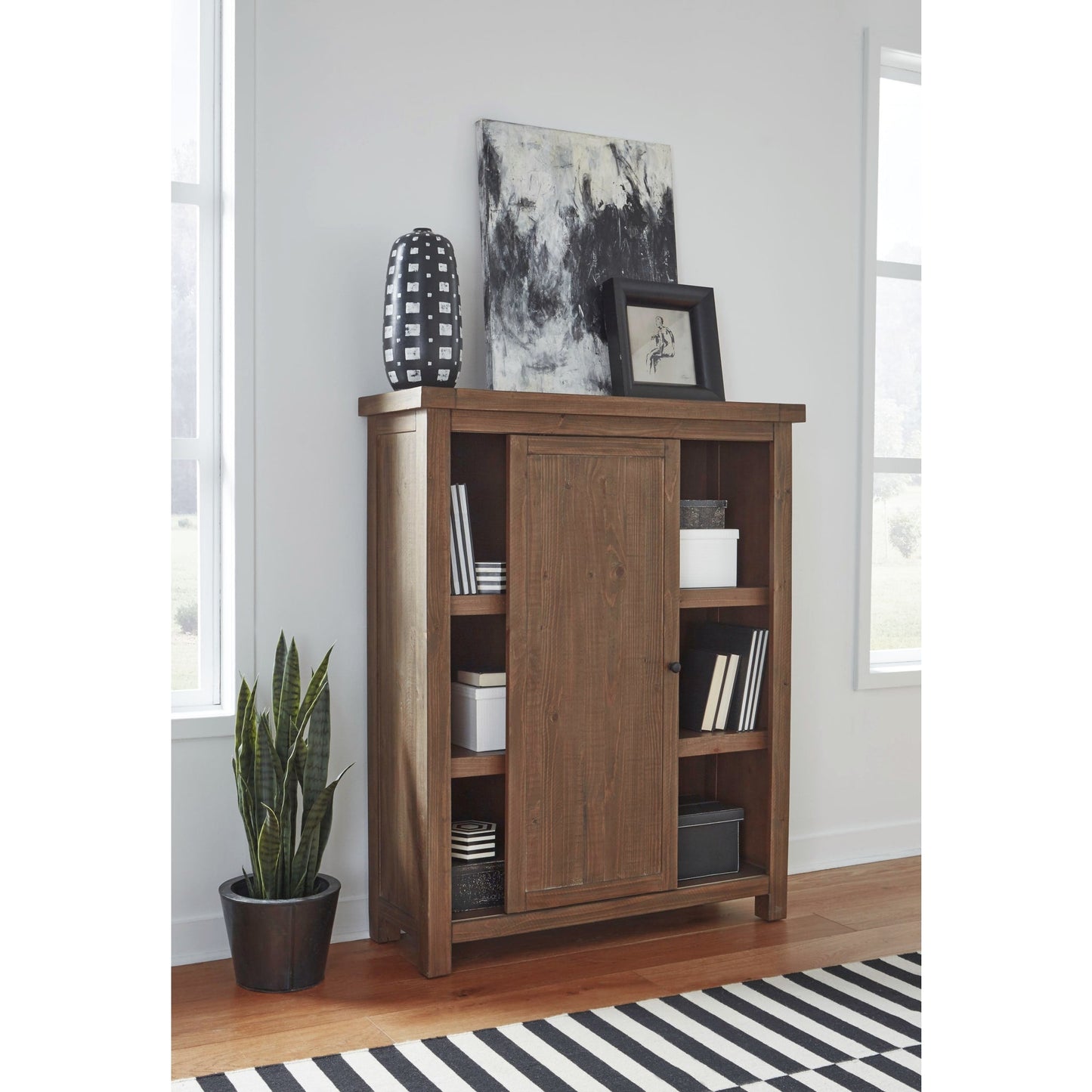 Modus Autumn Sliding Door Bookcase in Flint Oak