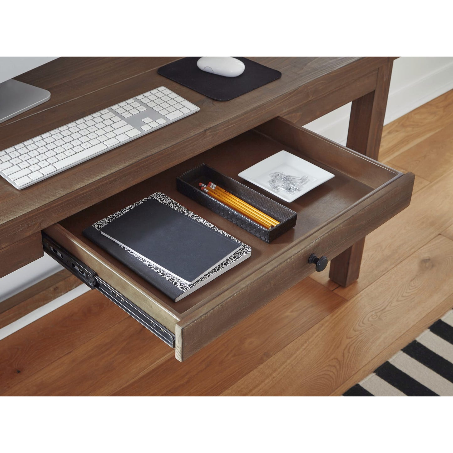 Modus Autumn Three Drawer Solid Wood Writing Desk in Flint Oak