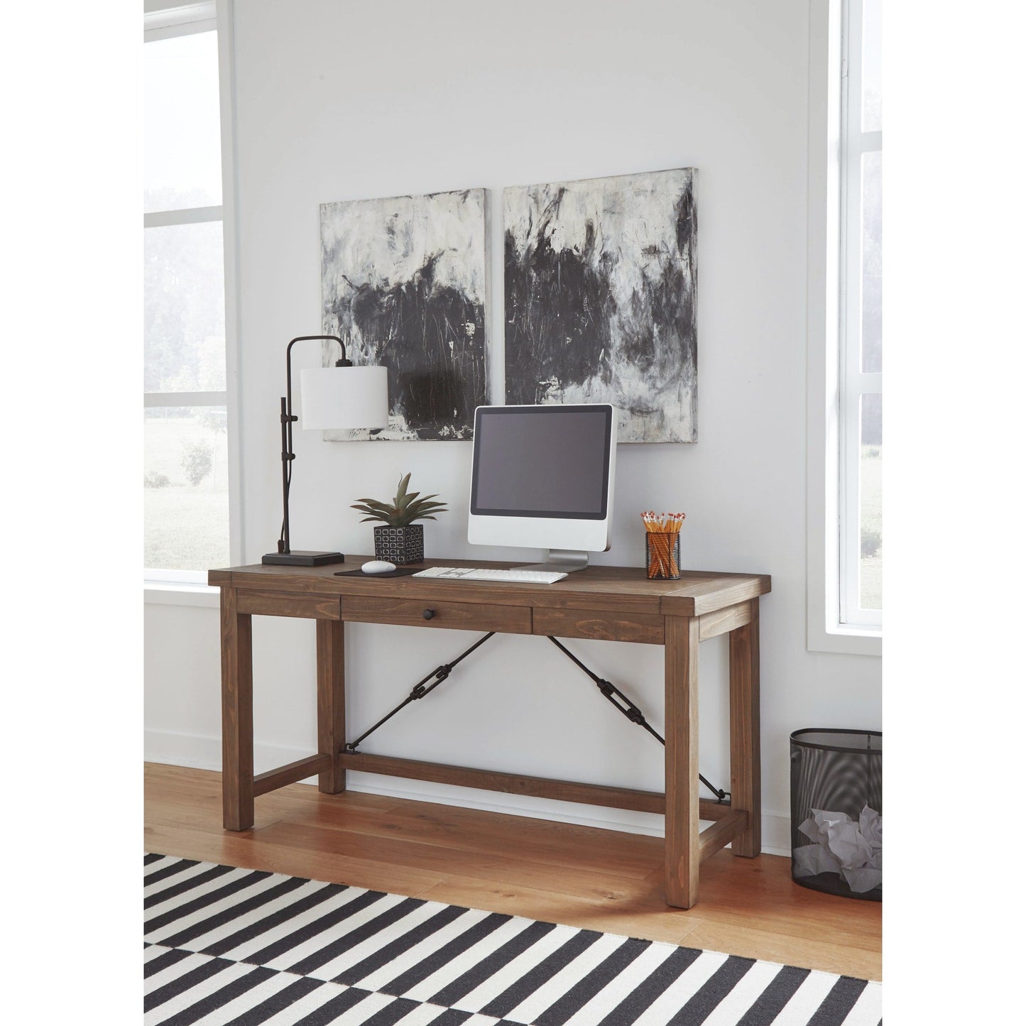 Modus Autumn Three Drawer Solid Wood Writing Desk in Flint Oak