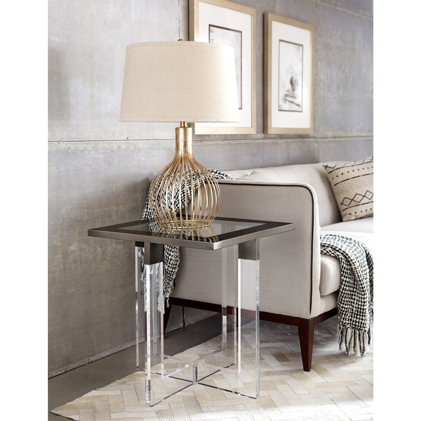 Modus Bastian End Table in Clear Acrylic and Gunmetal Polished Stainless Steel