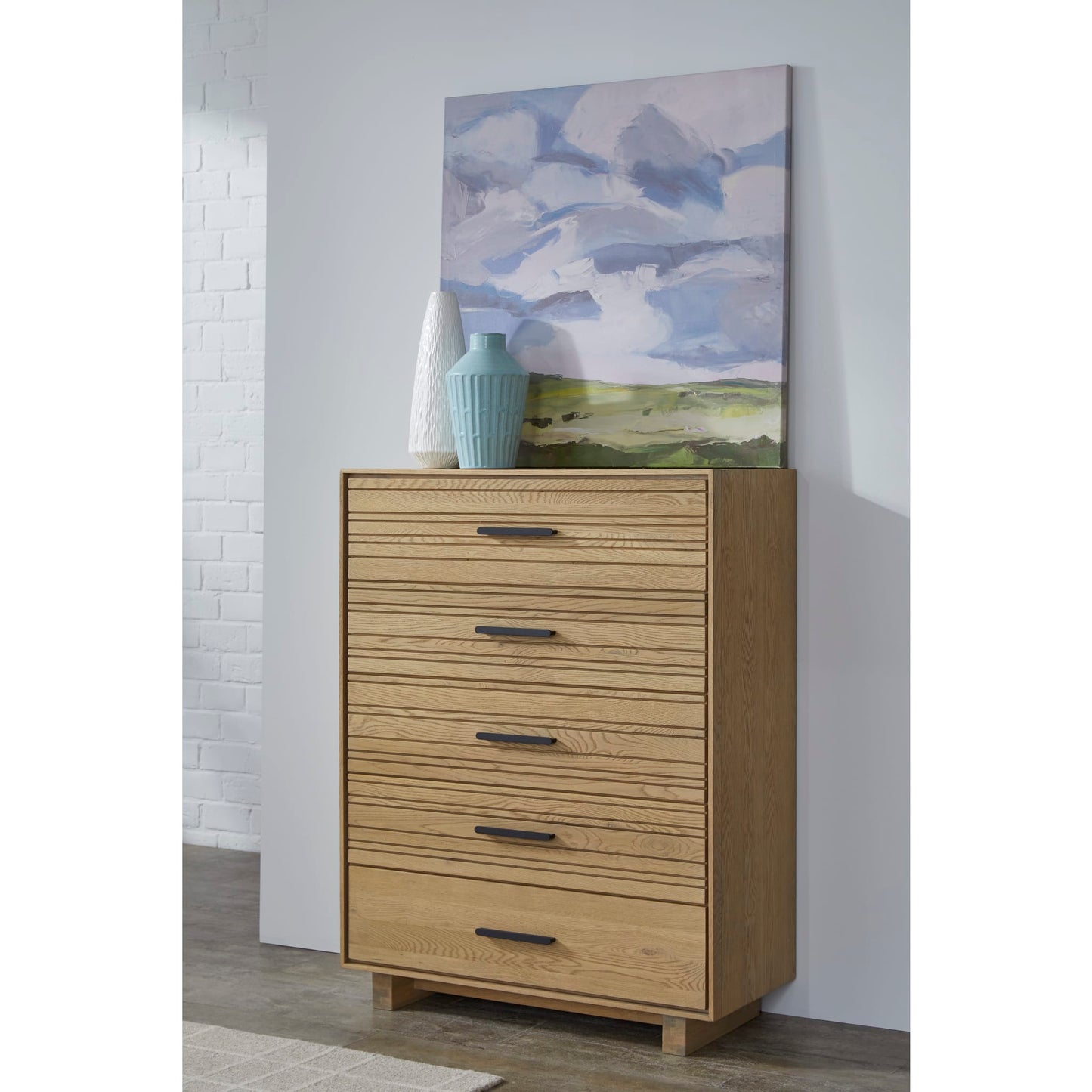 Modus Modus Modus Batten Five Drawer Slatted Chest in Blonde Oak