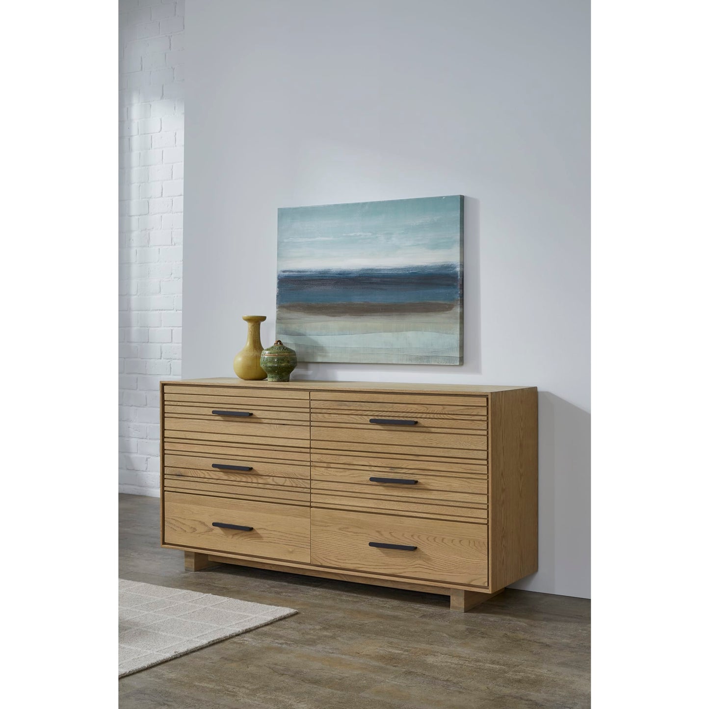 Modus Batten Six Drawer Slatted Dresser in Blonde Oak