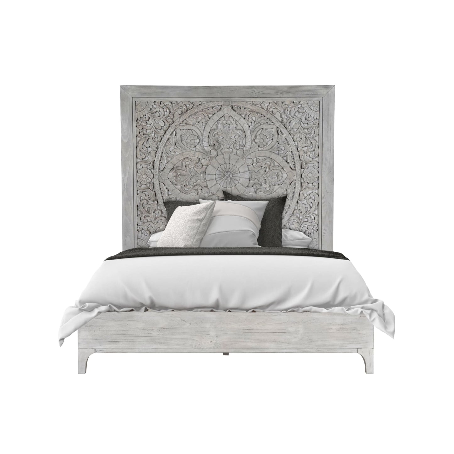 Modus Boho Chic Carved Platform Bed in Washed White