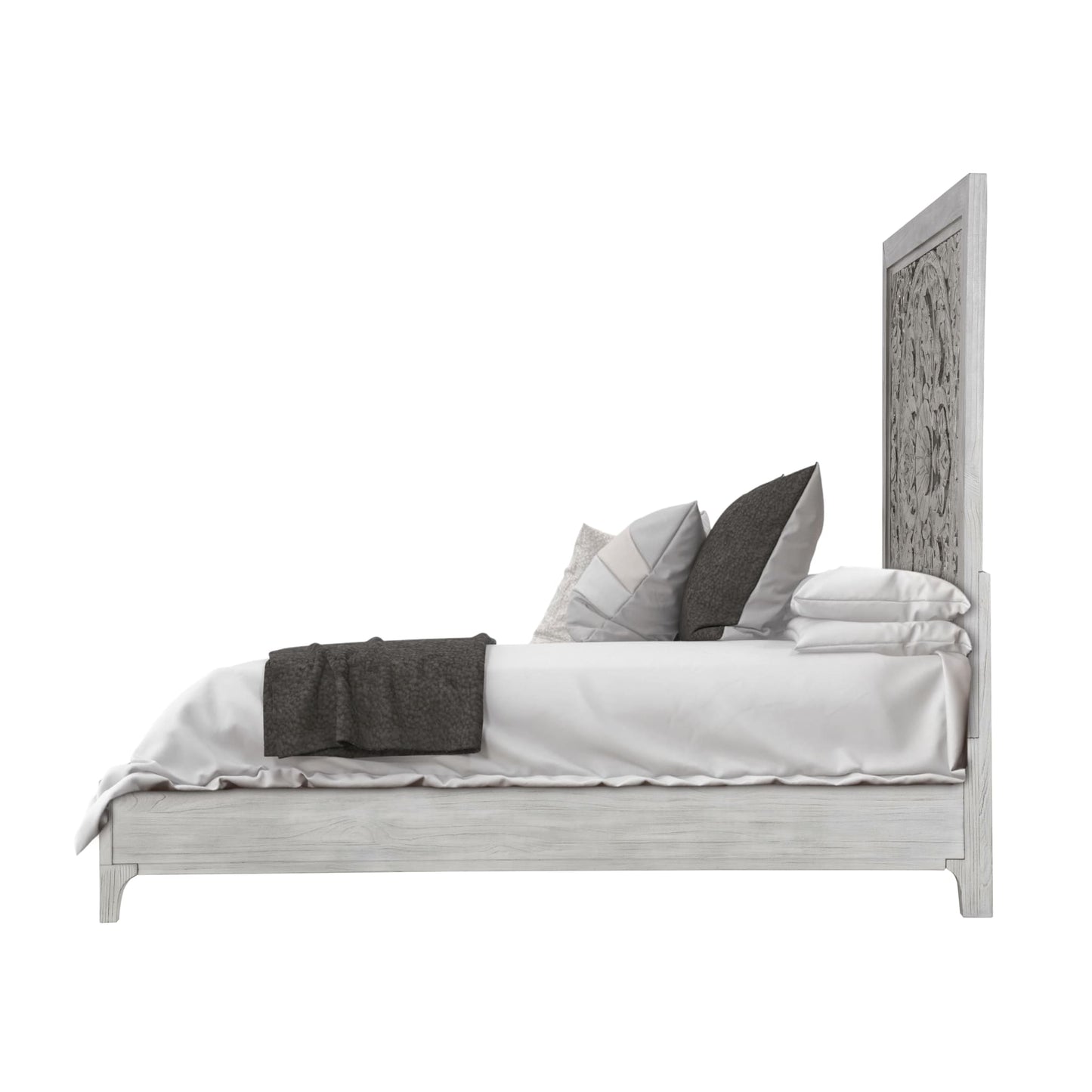 Modus Boho Chic Carved Platform Bed in Washed White
