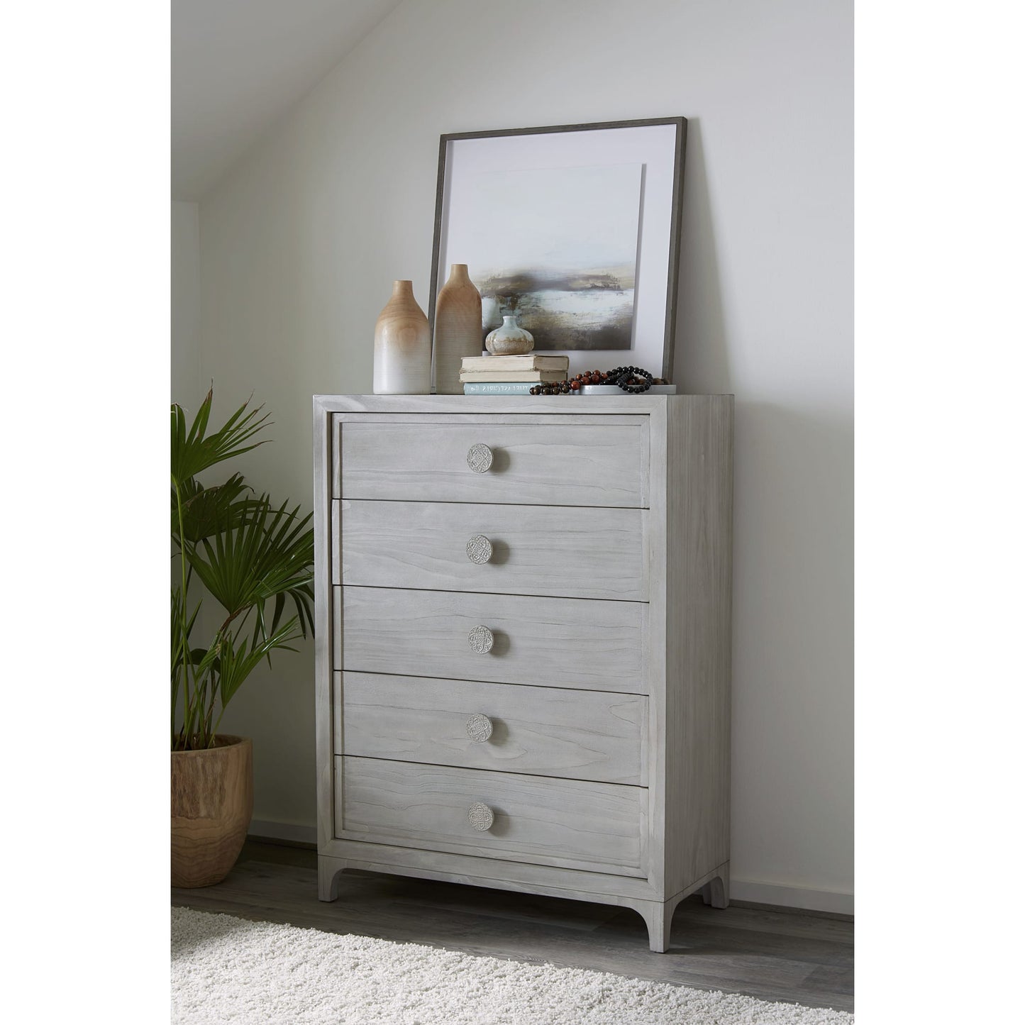 Modus Modus Modus Boho Chic Five-Drawer Chest in Washed White
