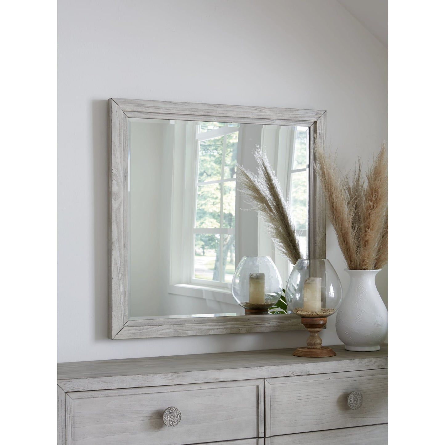 Modus Boho Chic Plain Mirror in Washed White